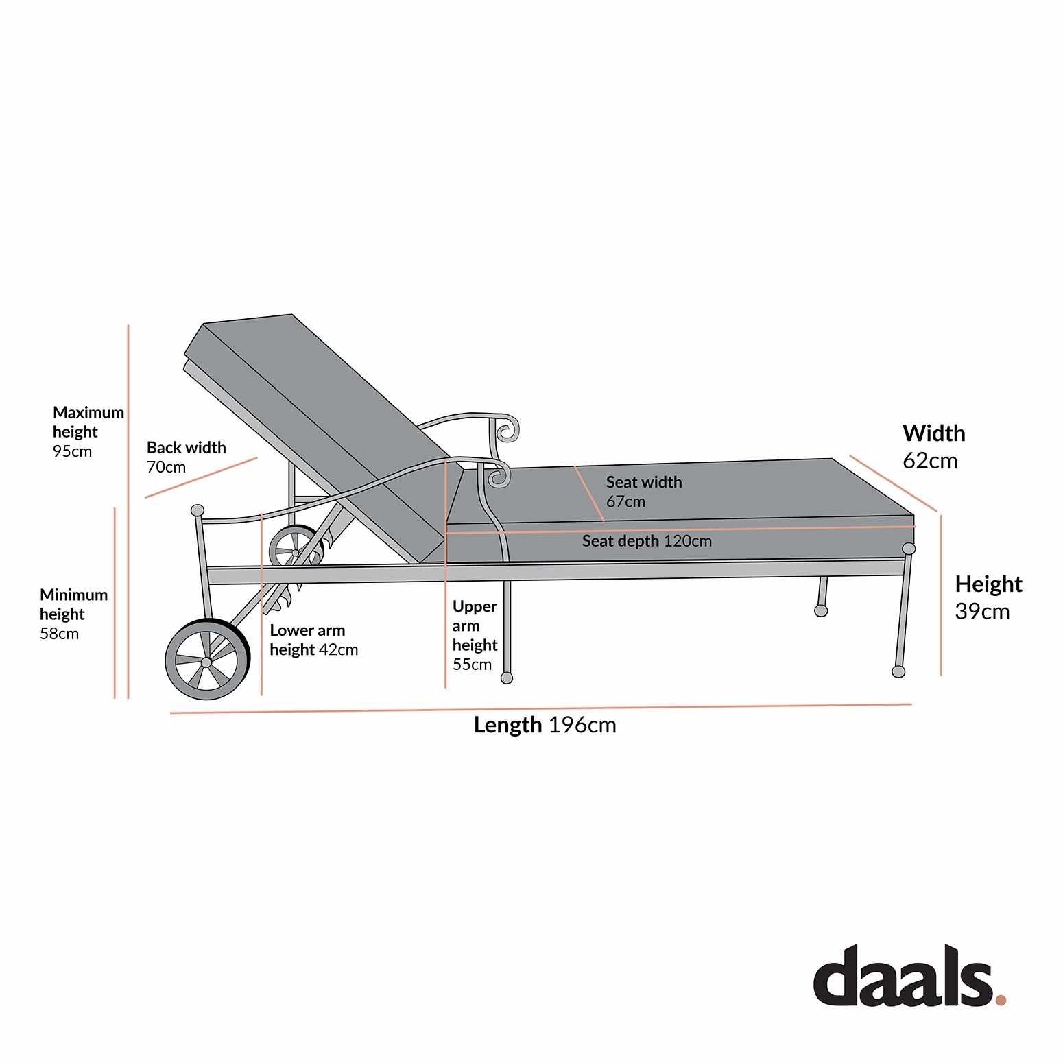 Haymes Metal Sun Lounger with Wheels