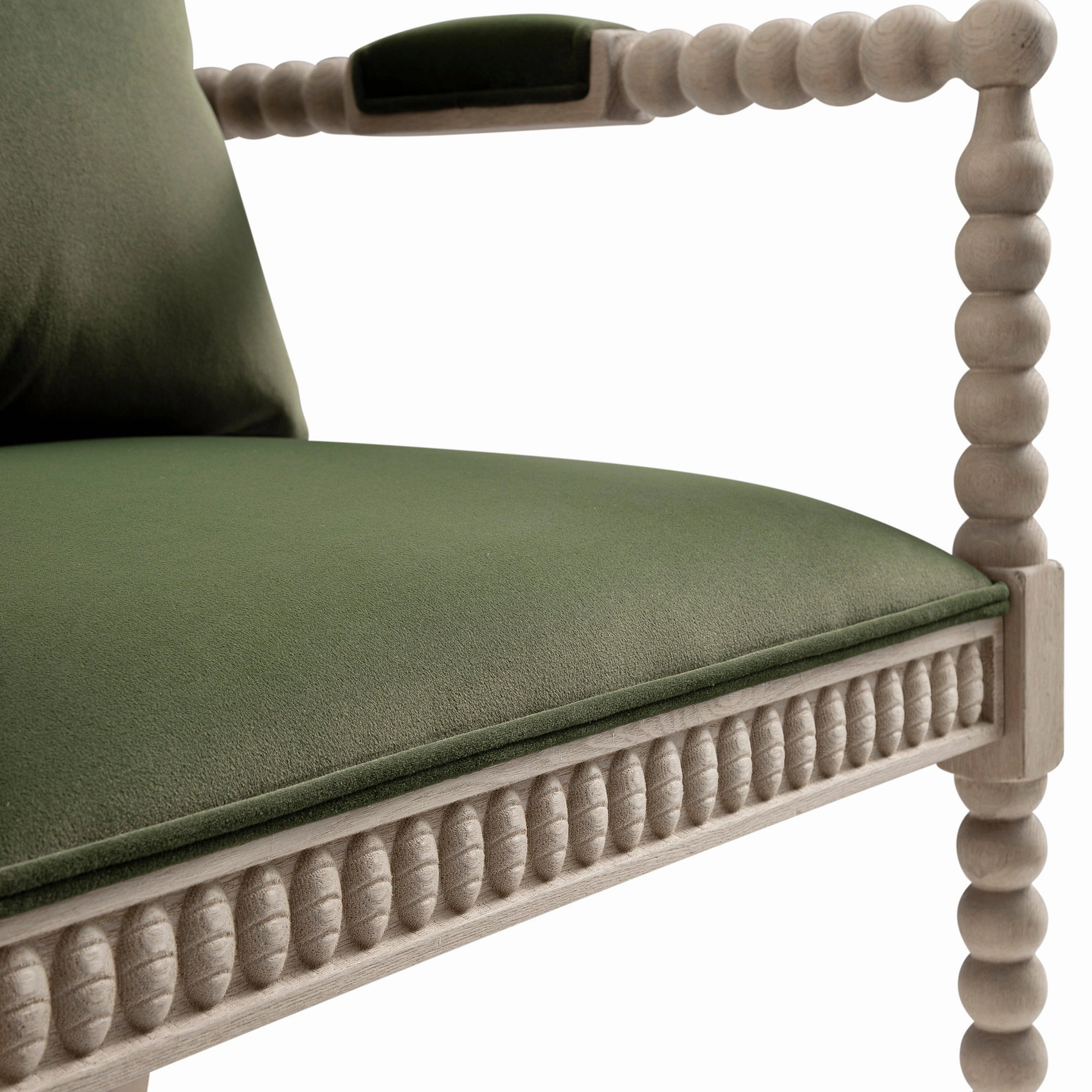 Hemingford Moss Green Velvet Bobbin Washed Oak Armchair