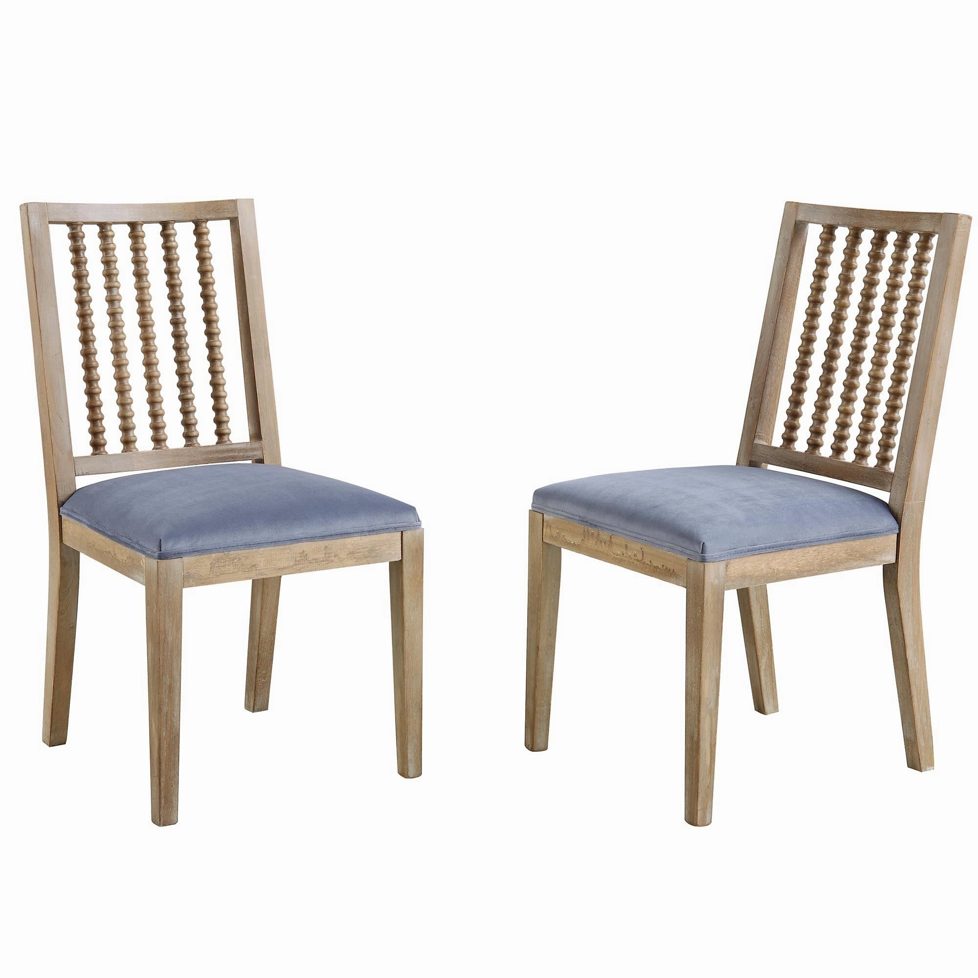 Hemingford Set of 2 Blue Grey Velvet Bobbin Spindle Dining Chair