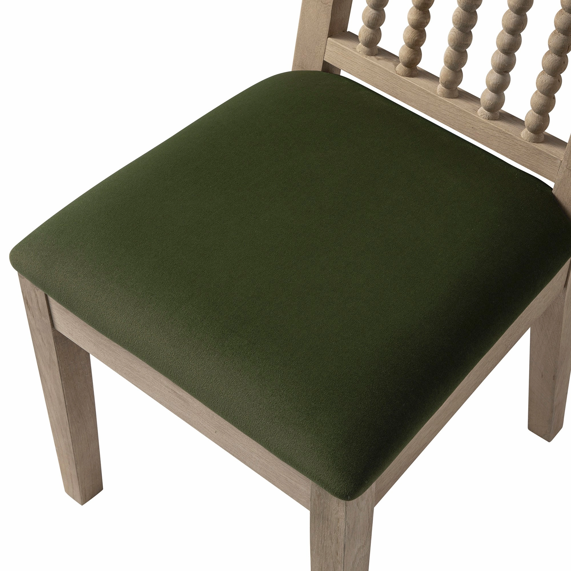 Hemingford Set of 2 Moss Green Velvet Bobbin Spindle Washed Oak Dining Chairs
