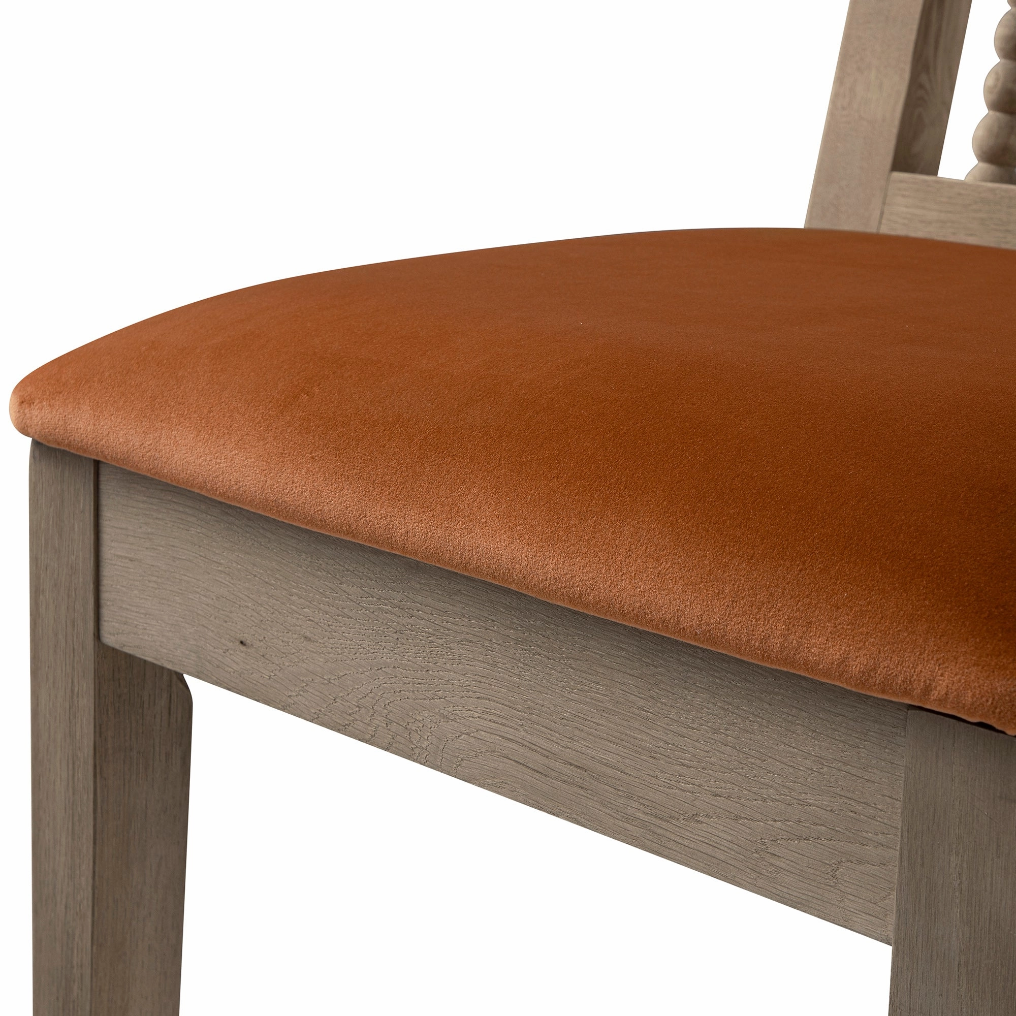 Hemingford Set of 2 Rust Velvet Bobbin Spindle Washed Oak Dining Chairs