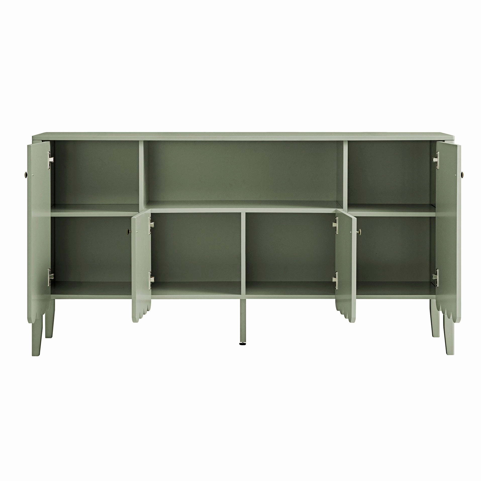Henley Scalloped Edge 150cm Wide Sideboard with Open Shelf, Sage Green