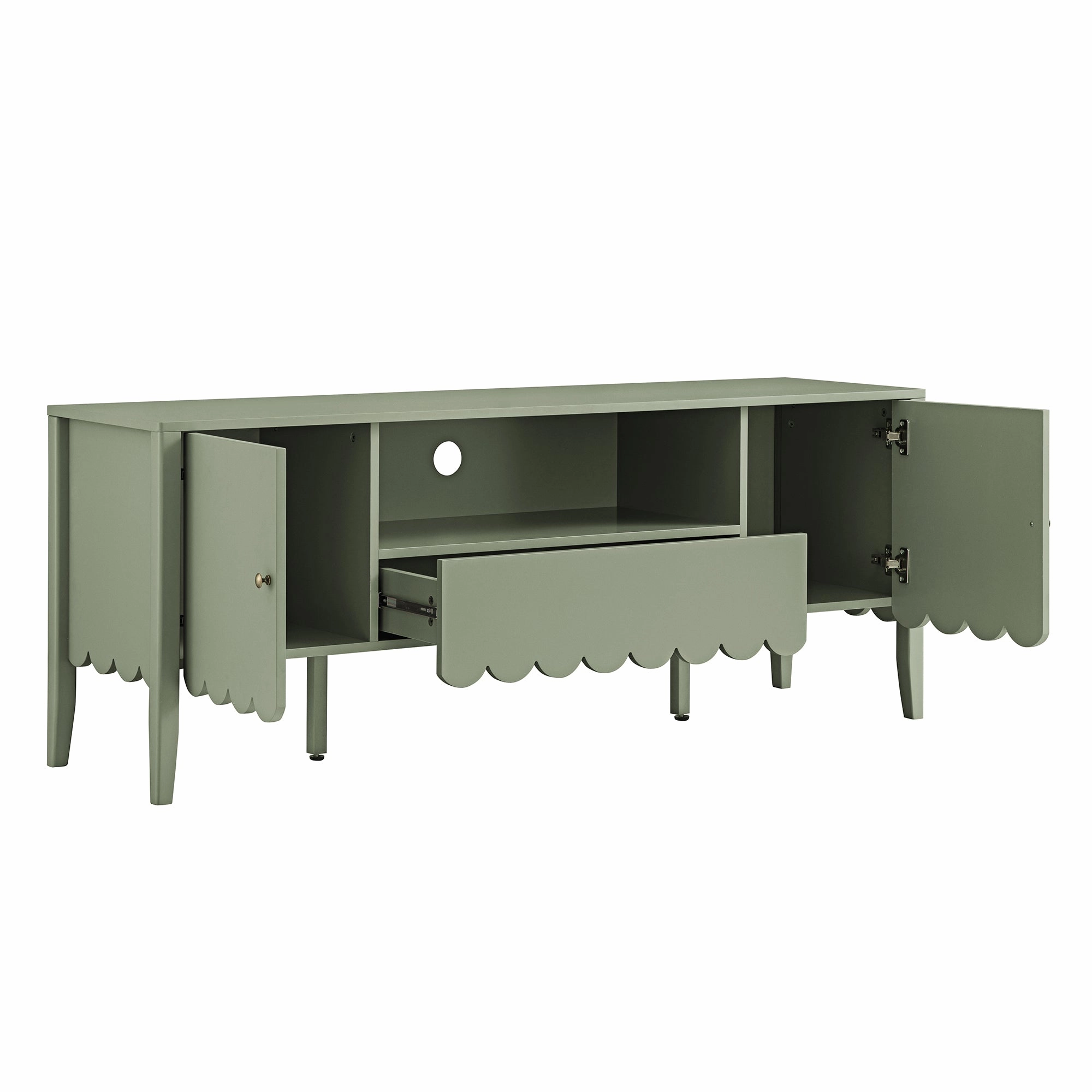 Henley Scalloped Edge 150cm Wide TV Unit, Sage Green