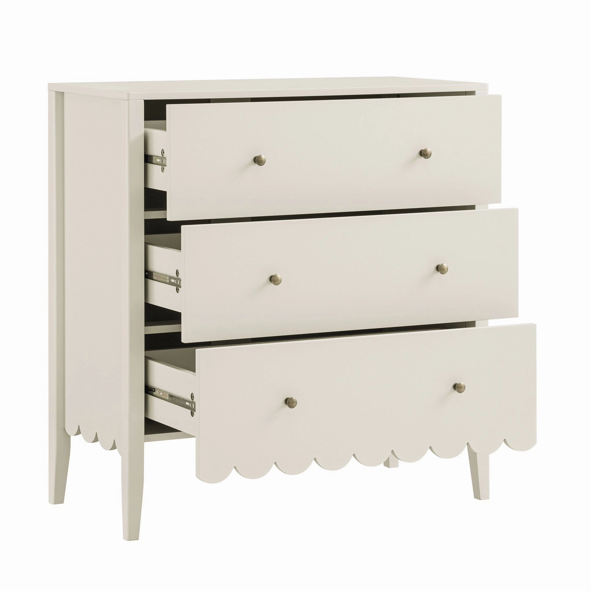 Henley Scalloped Edge 3 Drawer Chest, Light Sand