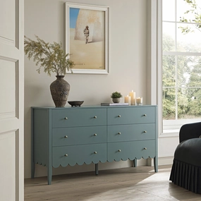 Henley Scalloped Edge 6 Drawer 140cm Wide Chest, Blue Spruce
