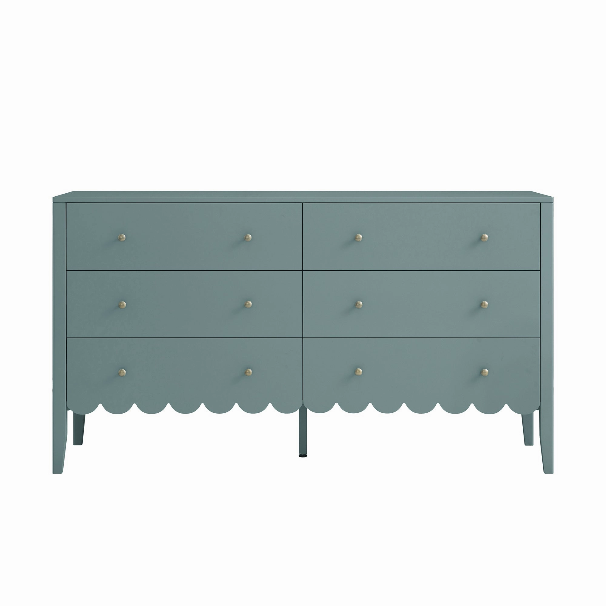 Henley Scalloped Edge 6 Drawer 140cm Wide Chest, Blue Spruce