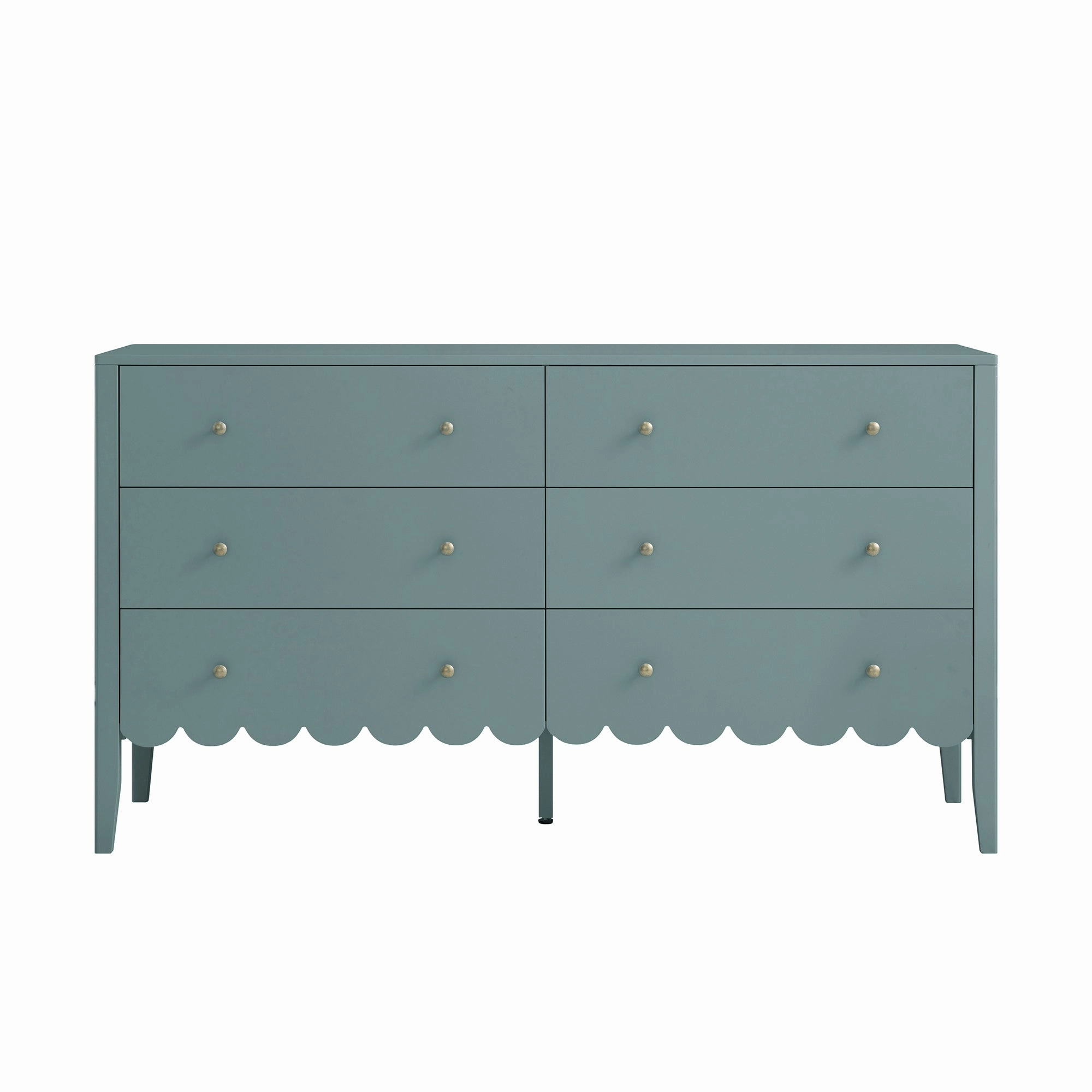 Henley Scalloped Edge 6 Drawer 140cm Wide Chest, Blue Spruce