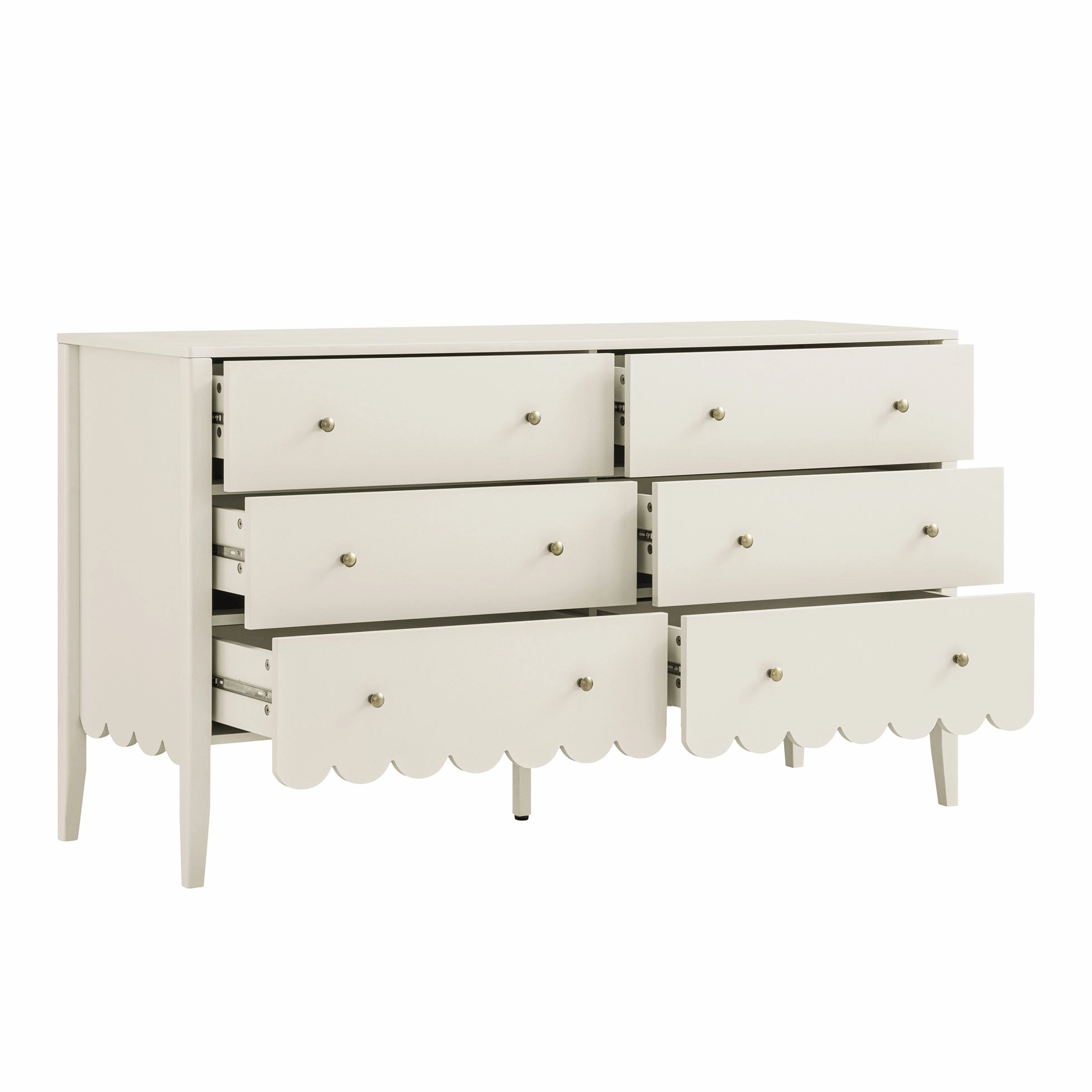 Henley Scalloped Edge 6 Drawer 140cm Wide Chest, Light Sand