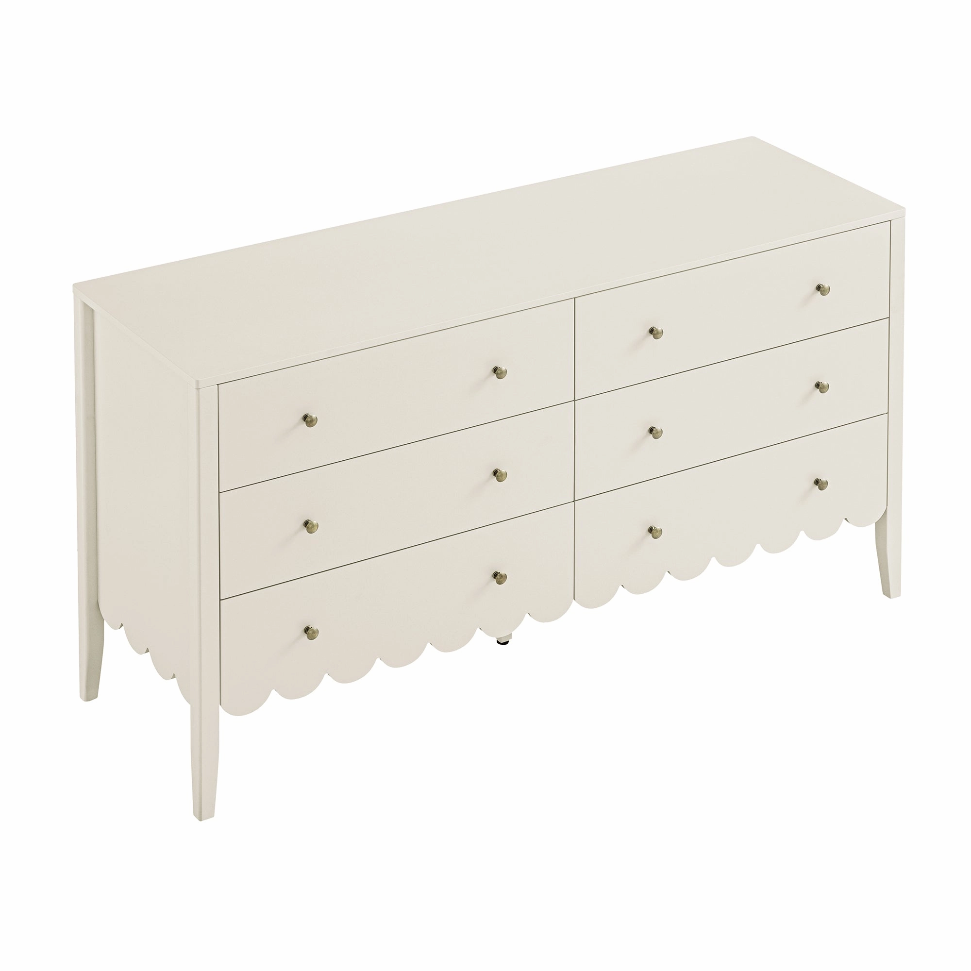 Henley Scalloped Edge 6 Drawer 140cm Wide Chest, Light Sand