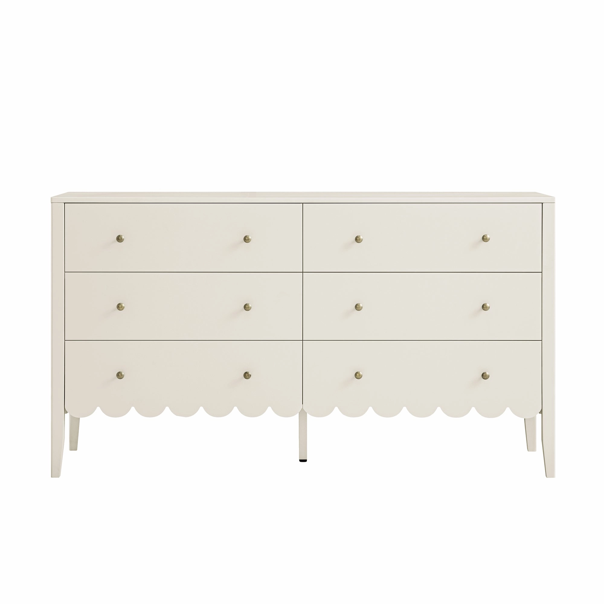 Henley Scalloped Edge 6 Drawer 140cm Wide Chest, Light Sand