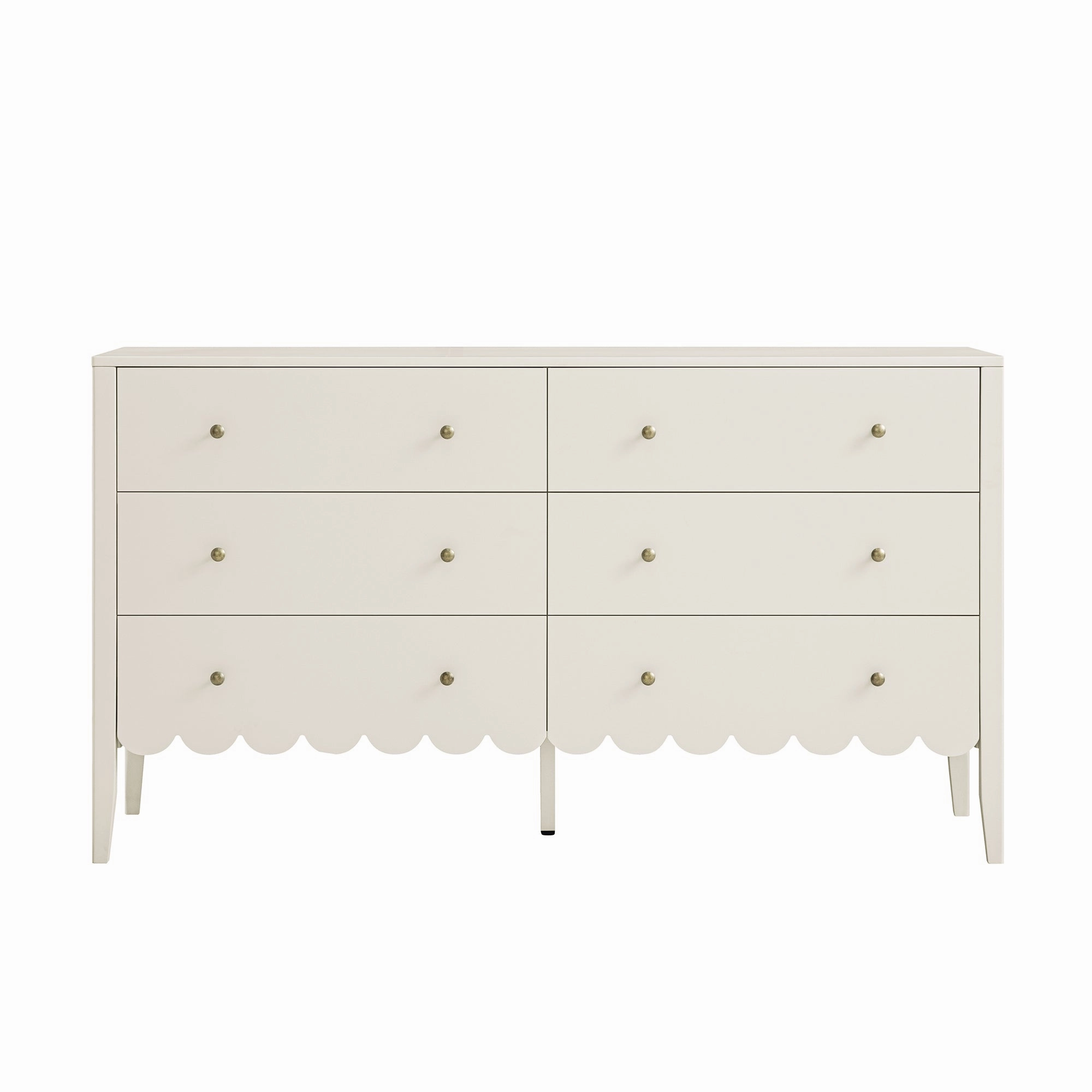 Henley Scalloped Edge 6 Drawer 140cm Wide Chest, Light Sand