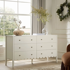Henley Scalloped Edge 6 Drawer 140cm Wide Chest, Light Sand
