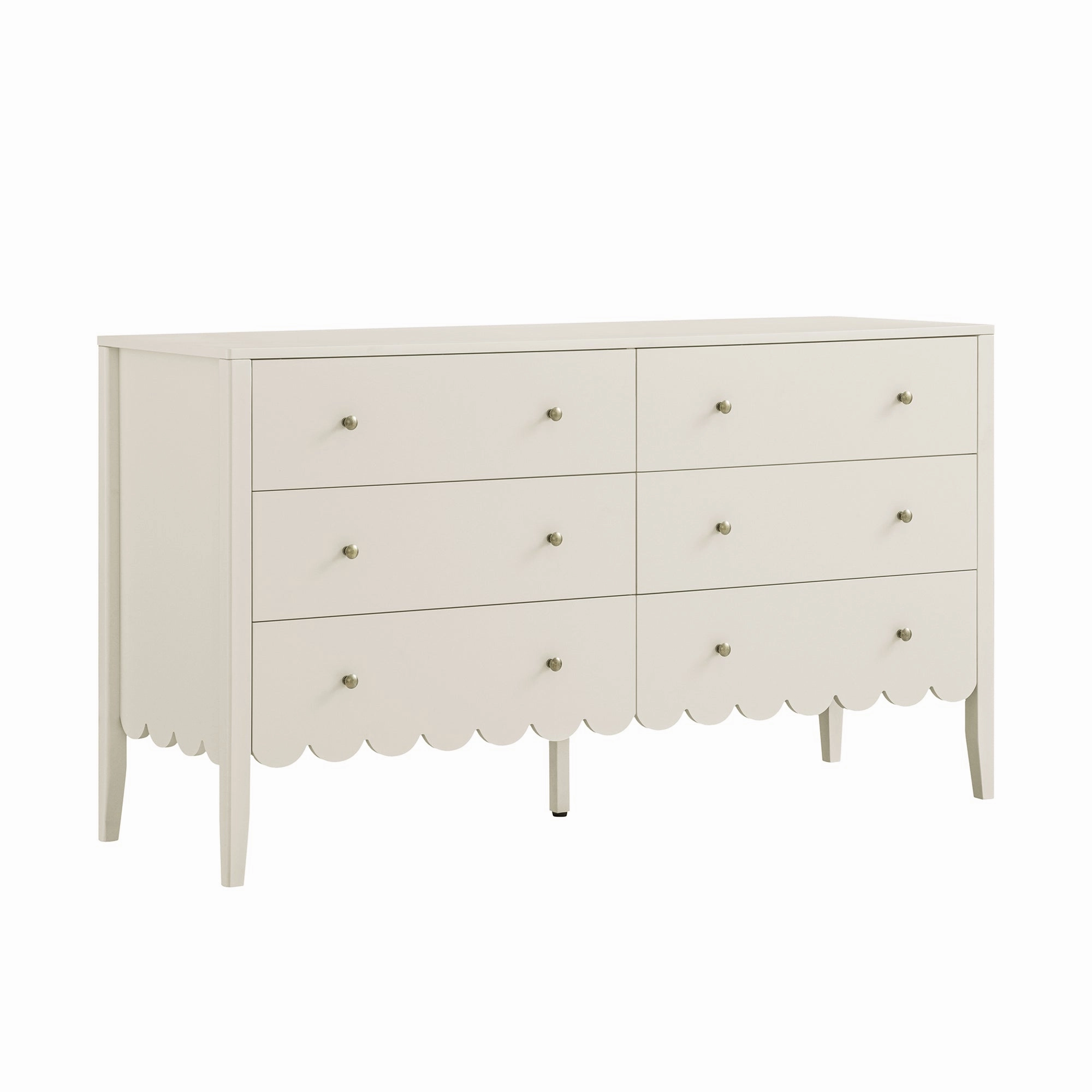 Henley Scalloped Edge 6 Drawer 140cm Wide Chest, Light Sand