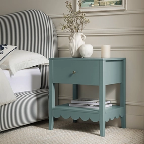 Henley Scalloped Edge Bedside Table with Drawer, Blue Spruce