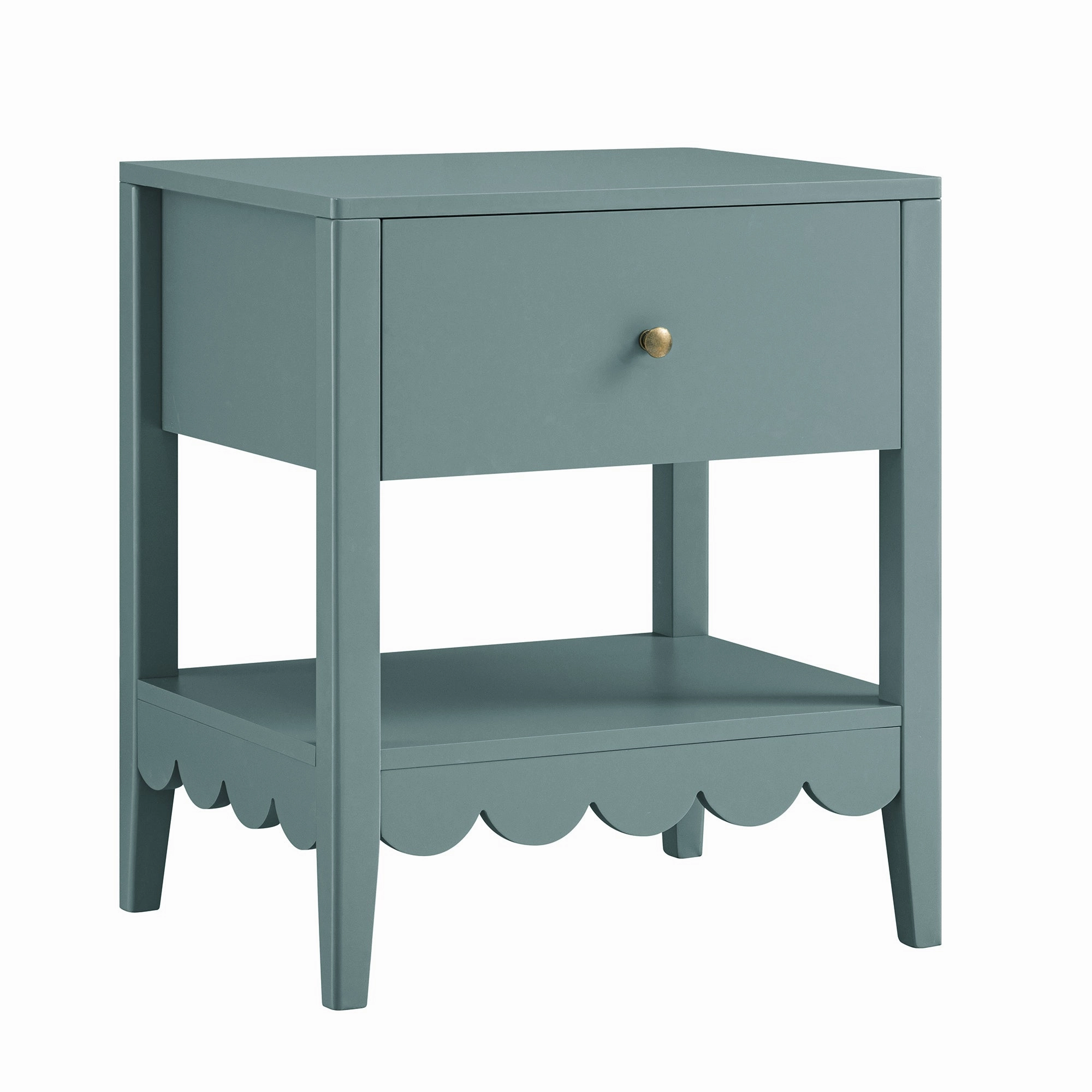 Henley Scalloped Edge Bedside Table with Drawer, Blue Spruce