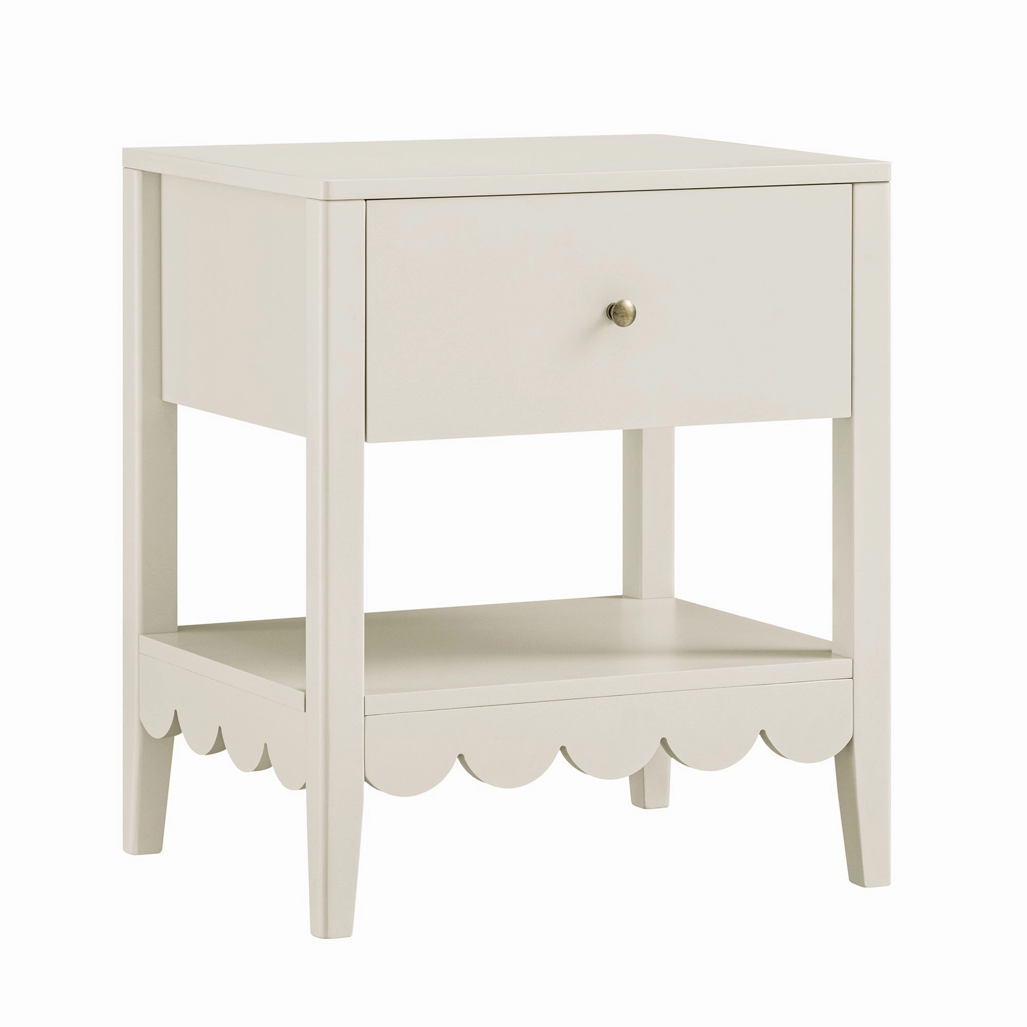 Henley Scalloped Edge Bedside Table with Drawer, Light Sand