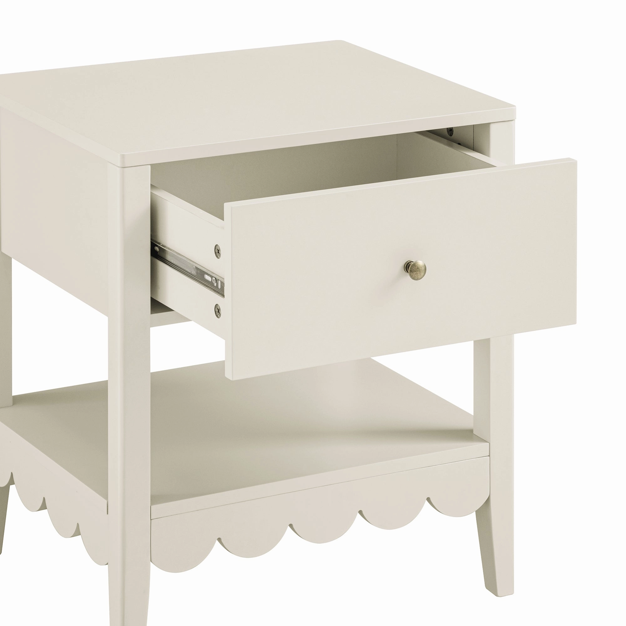 Henley Scalloped Edge Bedside Table with Drawer, Light Sand