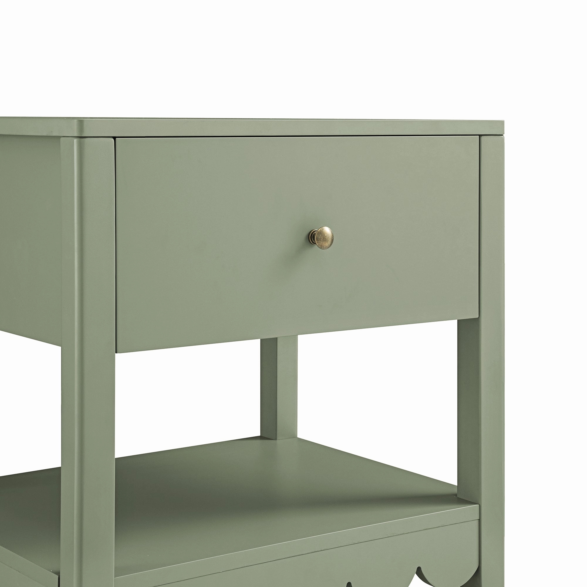 Henley Scalloped Edge Bedside Table with Drawer, Sage Green
