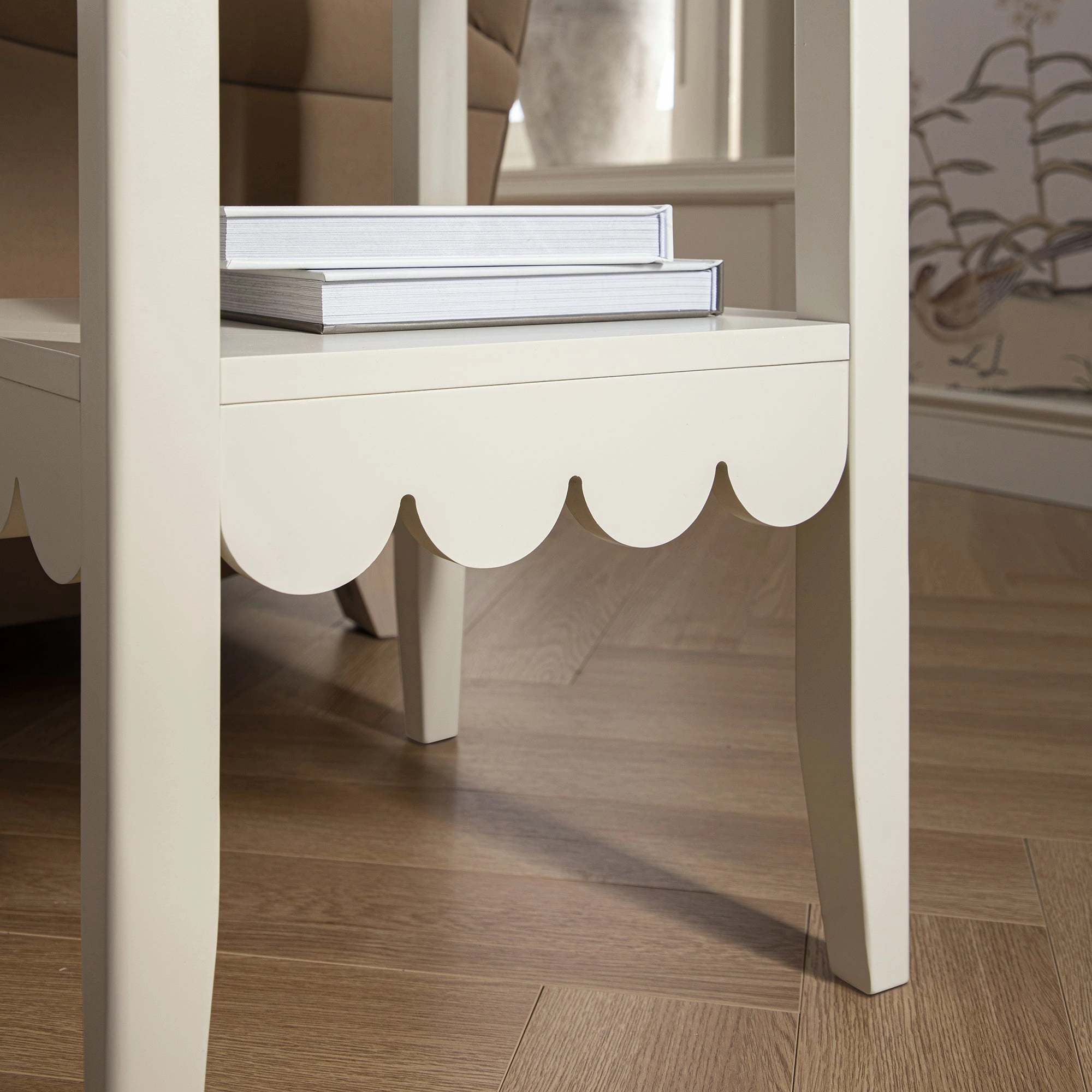 Henley Scalloped Edge Side Table, Light Sand
