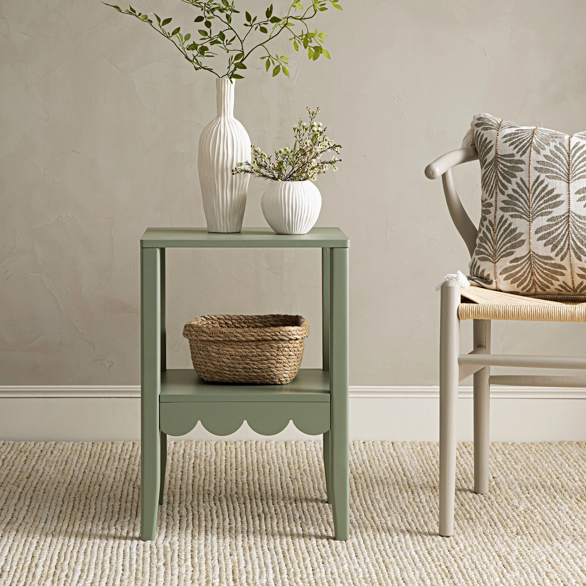 Henley Scalloped Edge Side Table, Sage Green