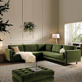 Henrietta 5 Seater Corner Sofa, Moss Green Velvet