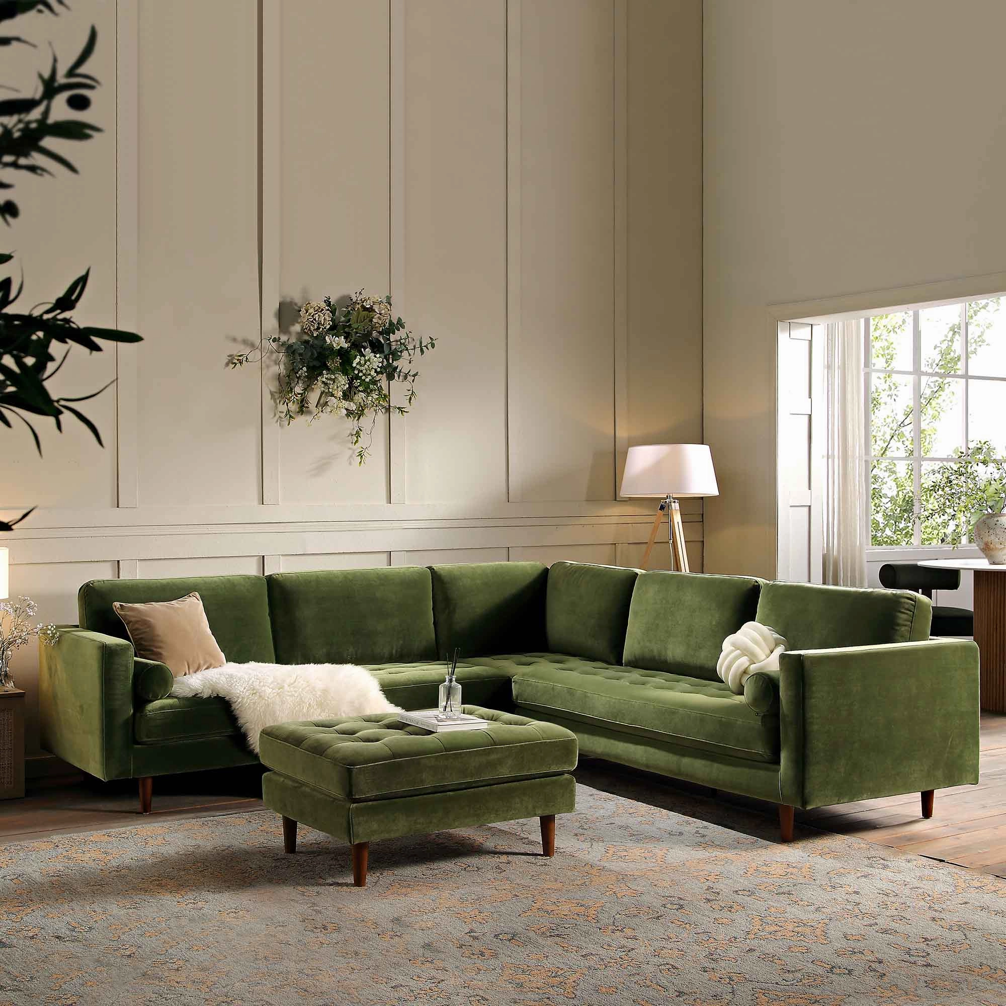 Henrietta 5 Seater Corner Sofa, Moss Green Velvet