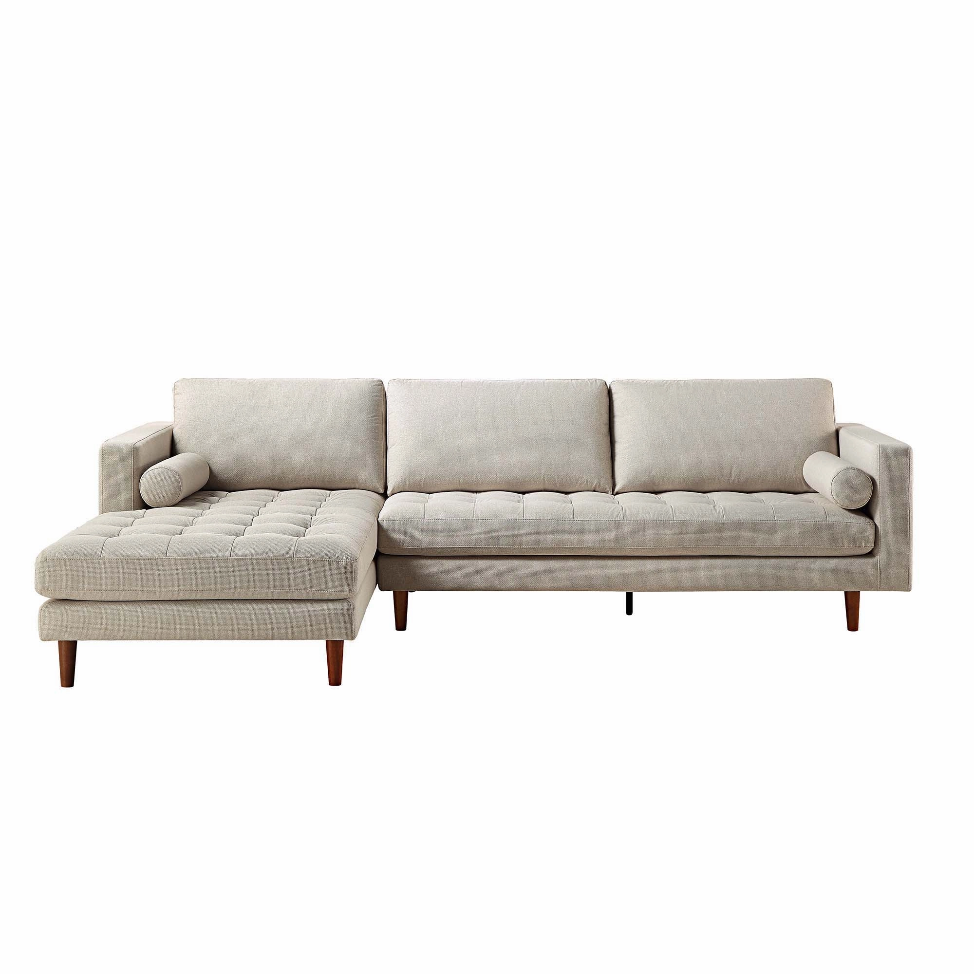 Henrietta Beige Woven Fabric Grand 4-Seater Chaise End Sofa, Left Hand Facing