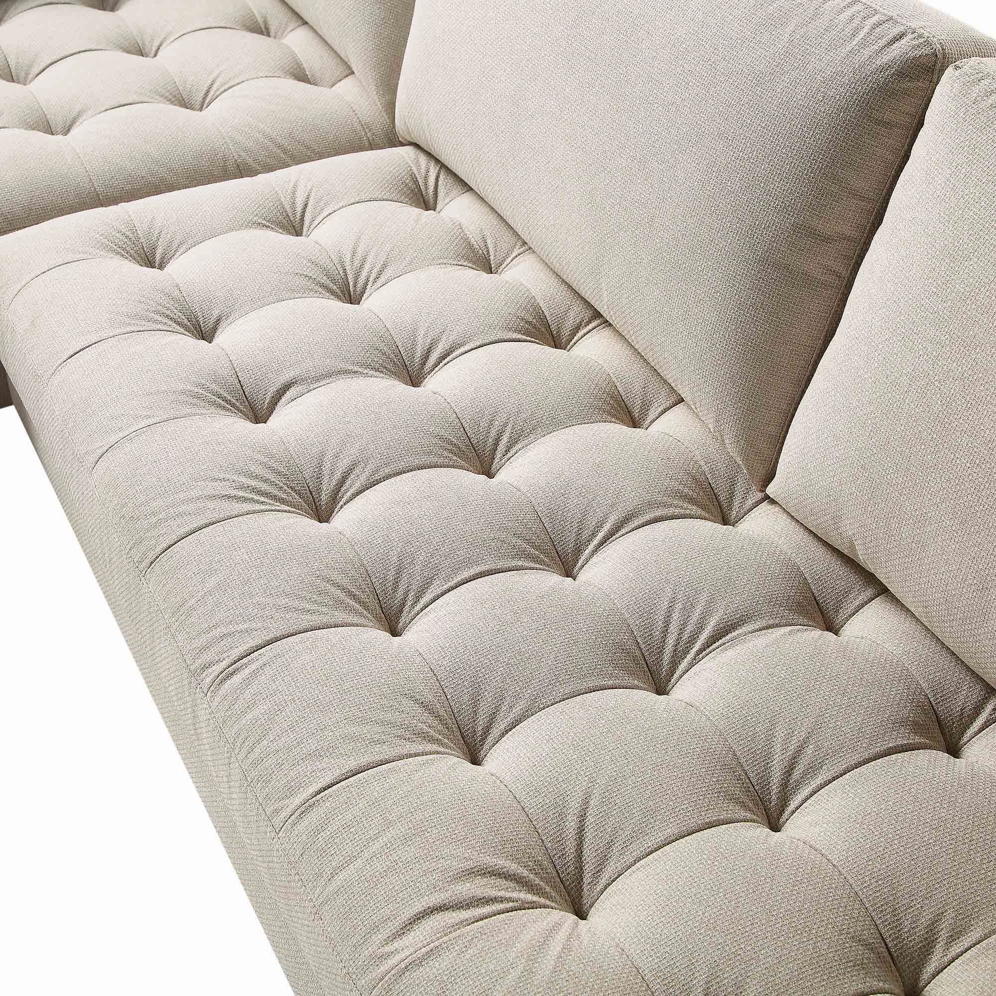 Henrietta Beige Woven Fabric Grand 4-Seater Chaise End Sofa, Right Hand Facing
