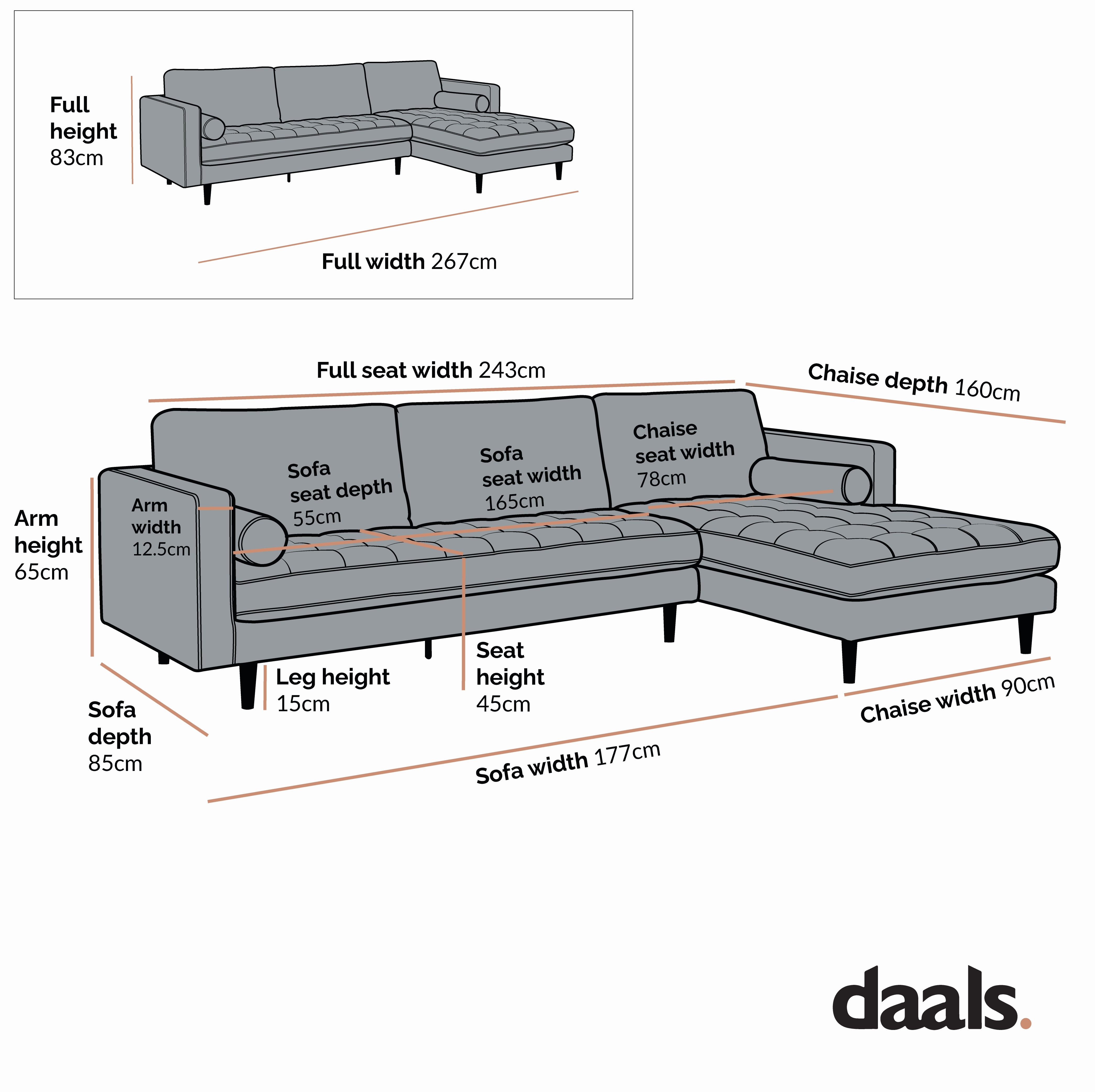 Henrietta Spiced Honey Chenille Grand 4-Seater Chaise End Sofa, Right Hand Facing