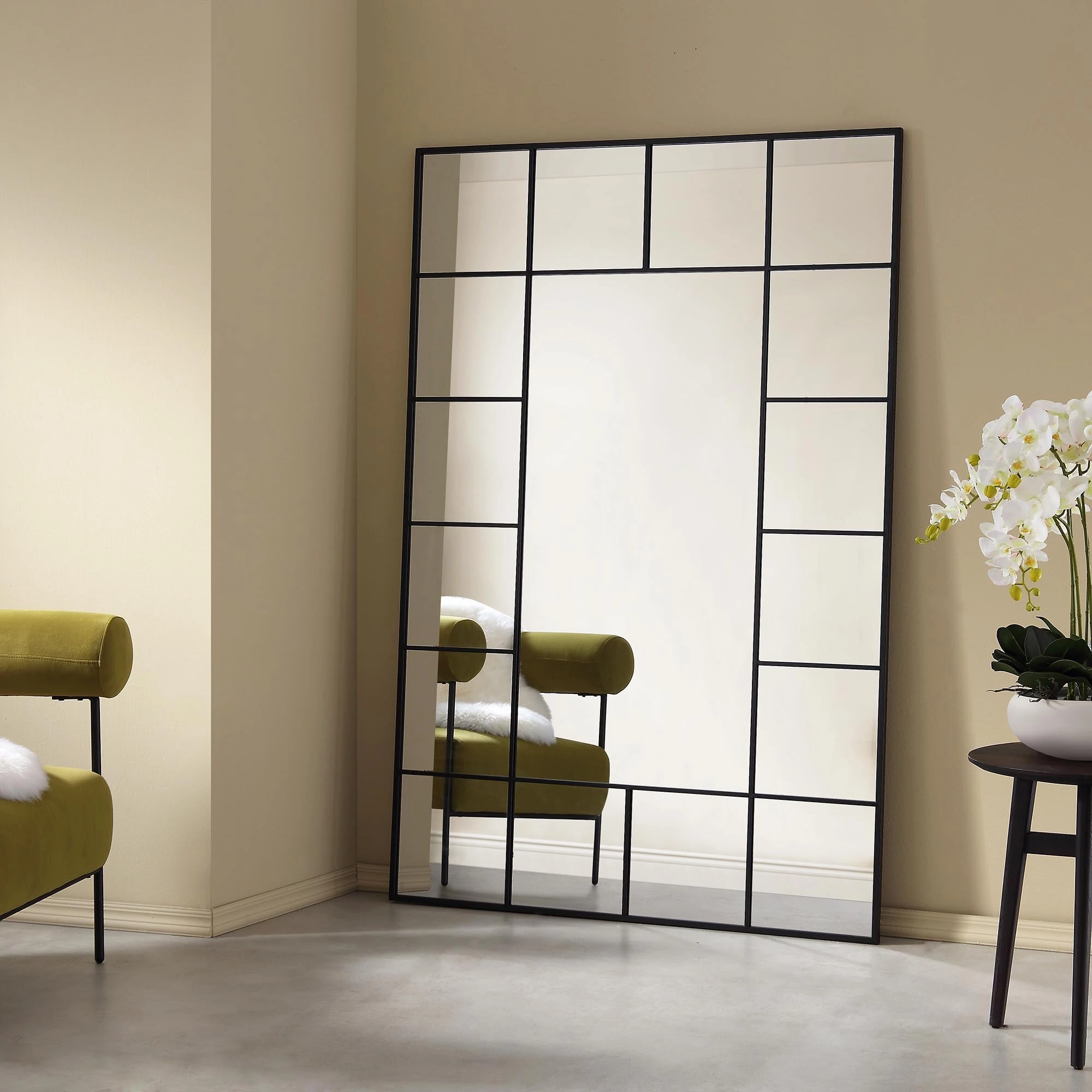 Herbert Full Length Metal Frame Window Mirror 180 x 120 cm, Black