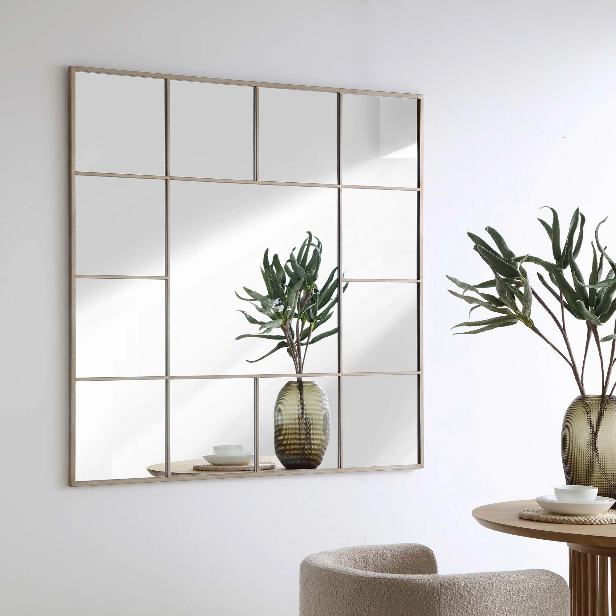 Herbert Industrial Metal Window Mirror 120 x 120 cm, Antique Silver Effect