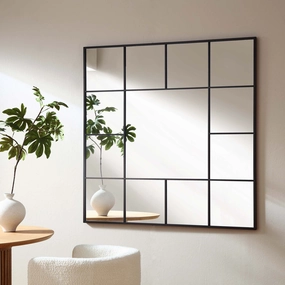 Herbert Industrial Metal Window Mirror 120 x 120 cm, Black