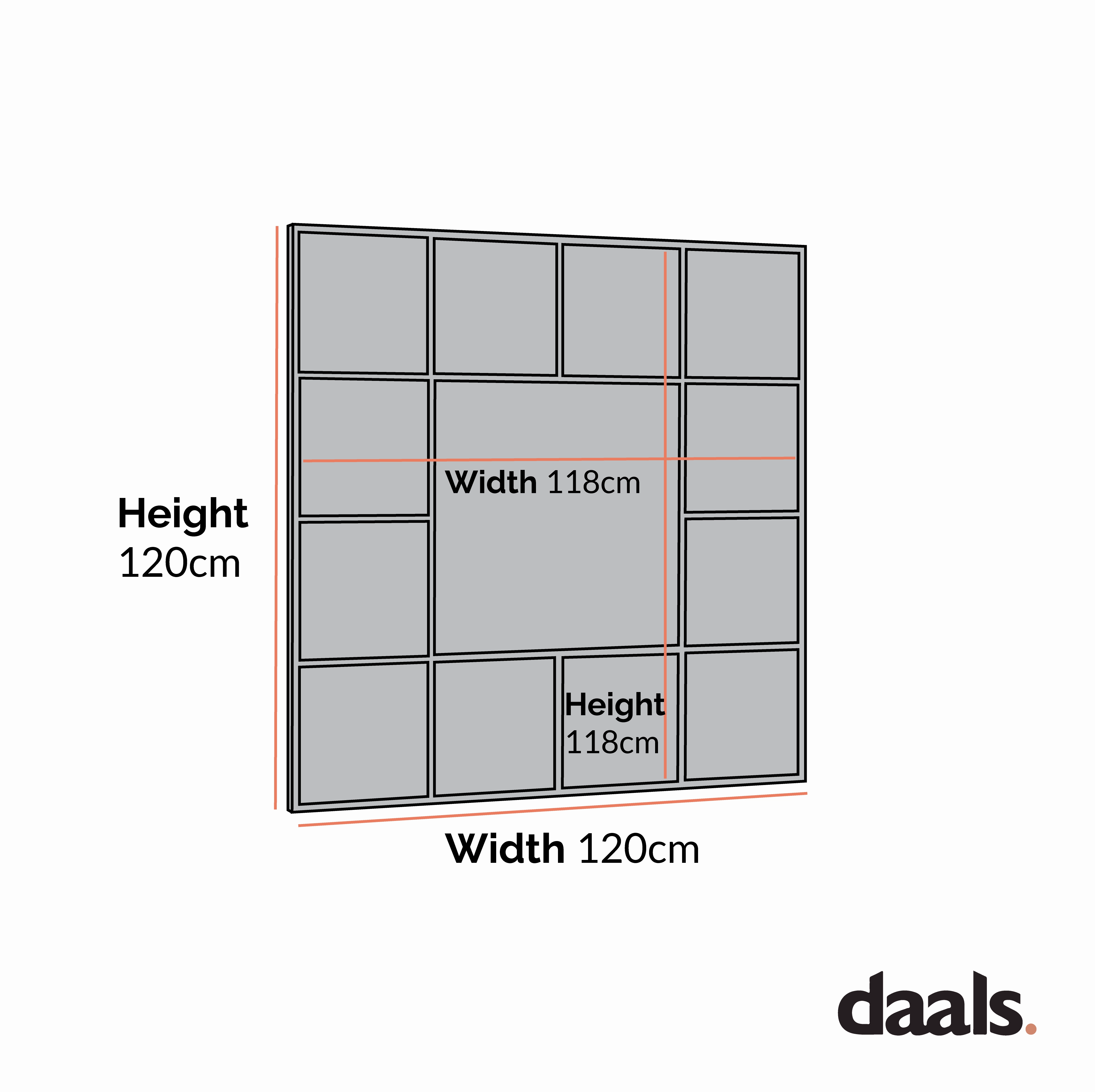 Herbert Industrial Metal Window Mirror 120 x 120 cm, Black