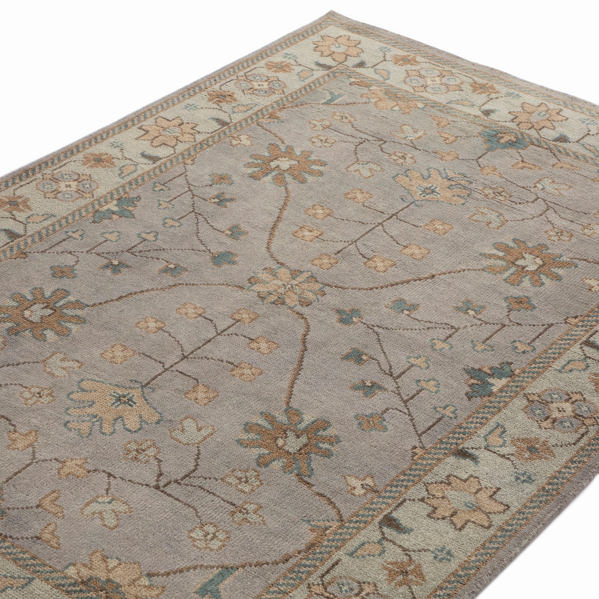 Heritage Collection Florentine Ice Blue Premium Hand-Knotted New Zealand Wool Rug
