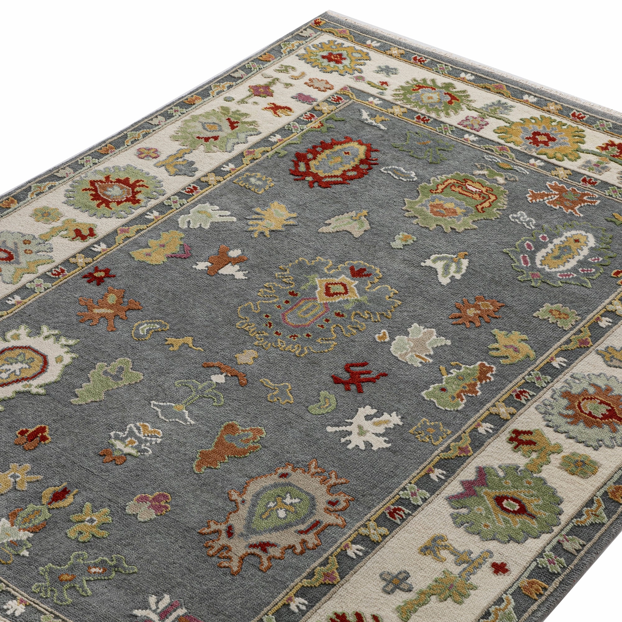 Heritage Collection Oushak Enchanted Floral Premium Hand-Knotted New Zealand Wool Rug