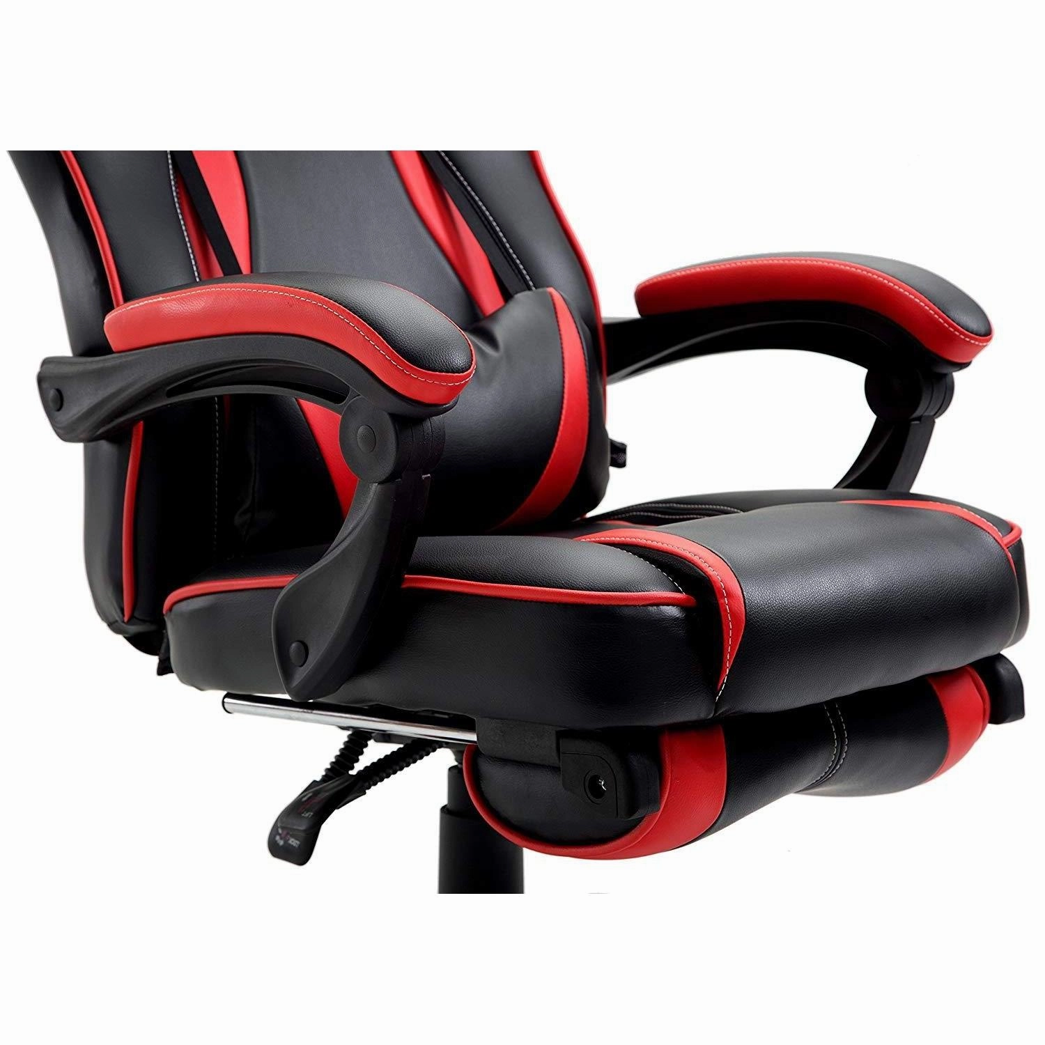 High Back Recliner Gaming Swivel Chair with Footrest & Adjustable Lumbar & Head Cushion, MR49 Black & Red