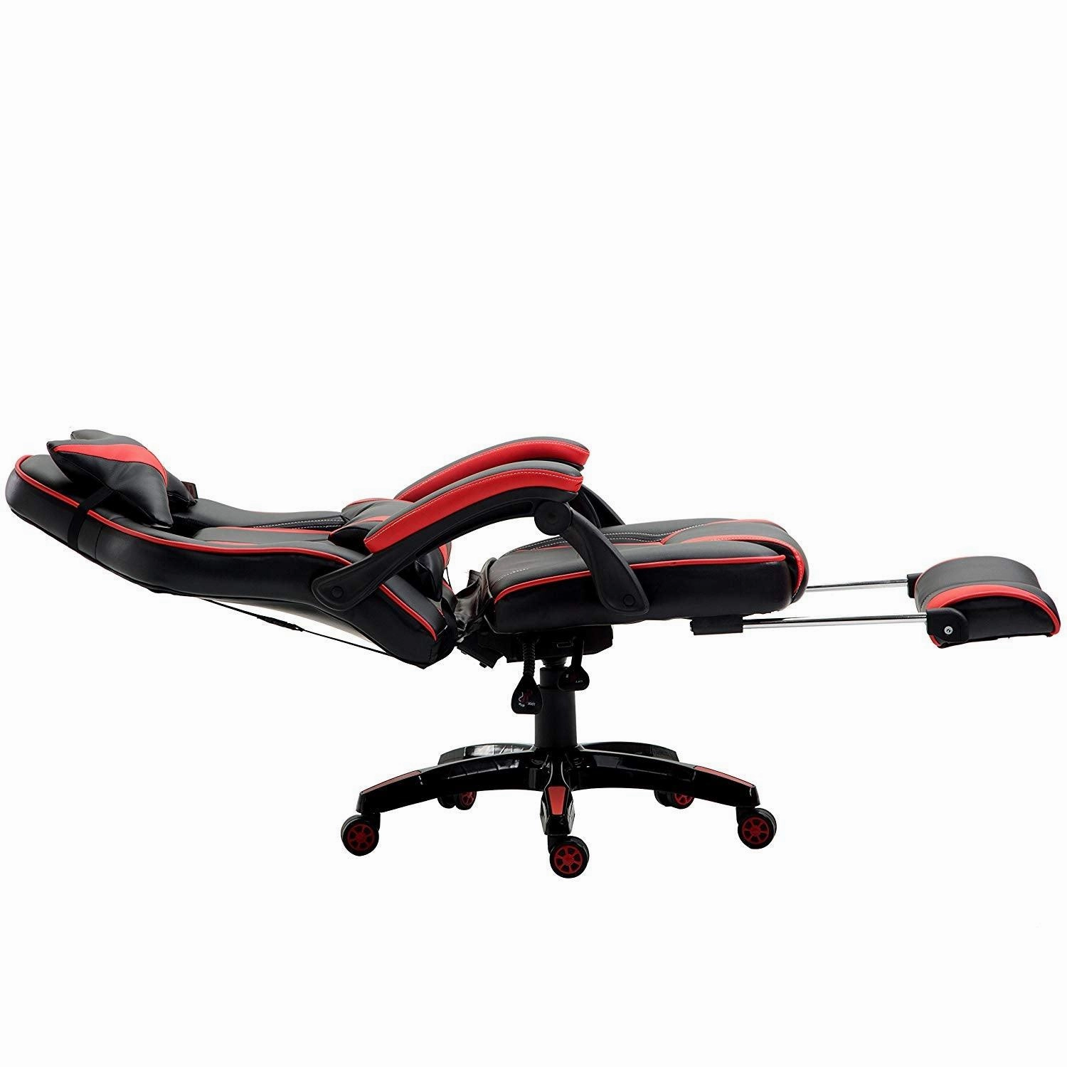 High Back Recliner Gaming Swivel Chair with Footrest & Adjustable Lumbar & Head Cushion, MR49 Black & Red