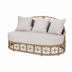 Homan Outdoor Wicker Daybed with Pillows, Light Brown and Beige patio umbrella, gazebo