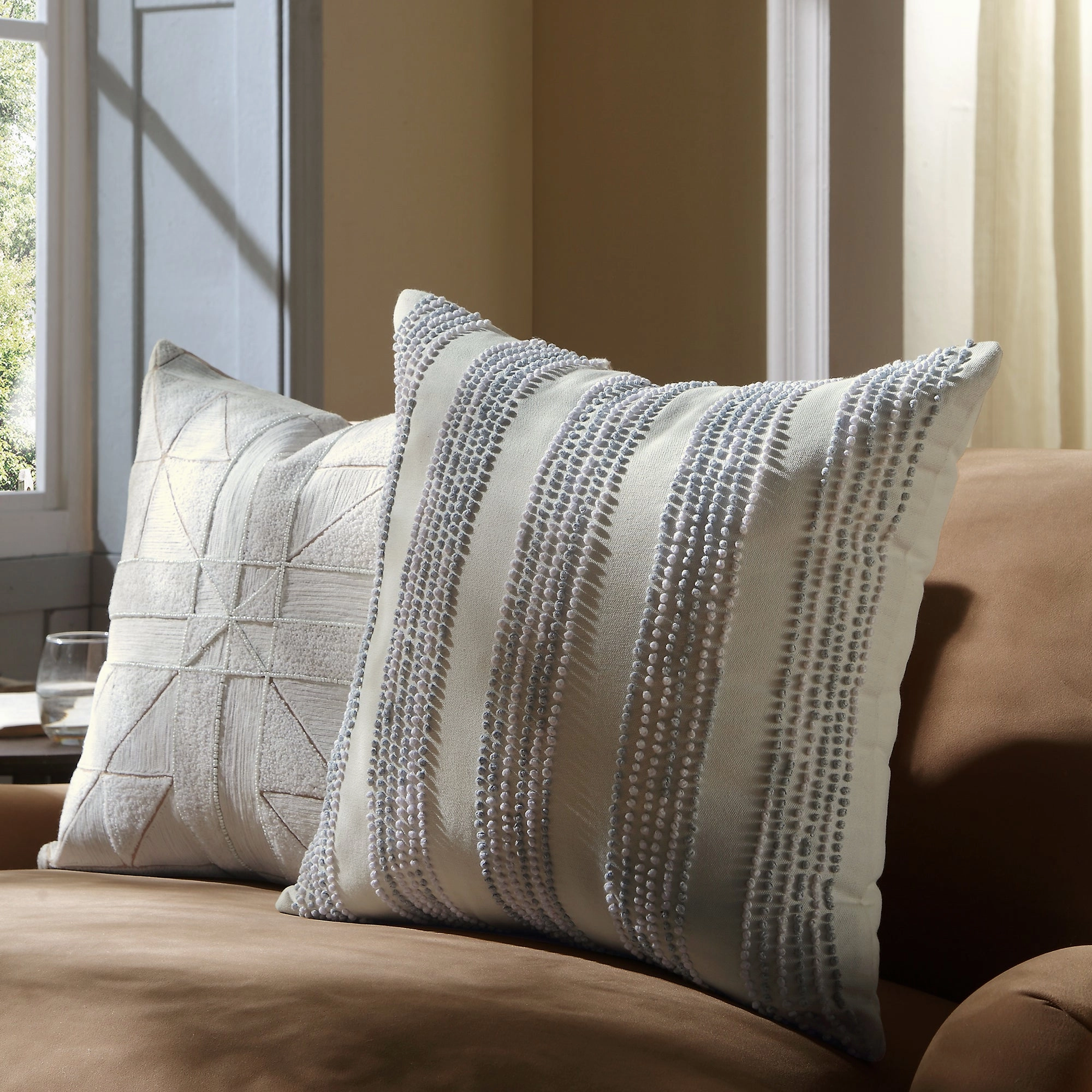 Indigo Collection Laguna French Knot White & Blue Cotton Cushion
