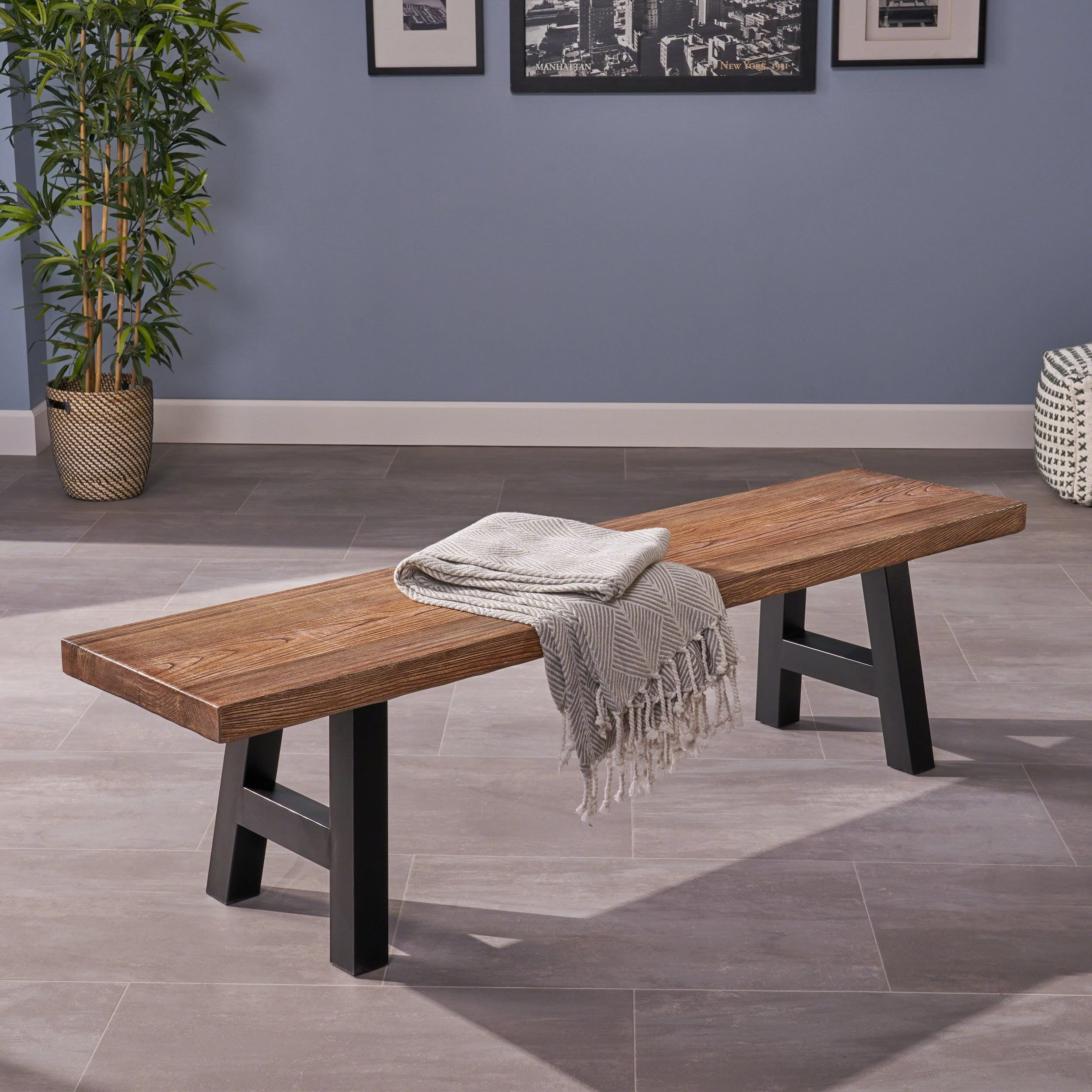 Indoor Light Weight Concrete Dining Bench - NH038303 outdoor furniture, garden bench