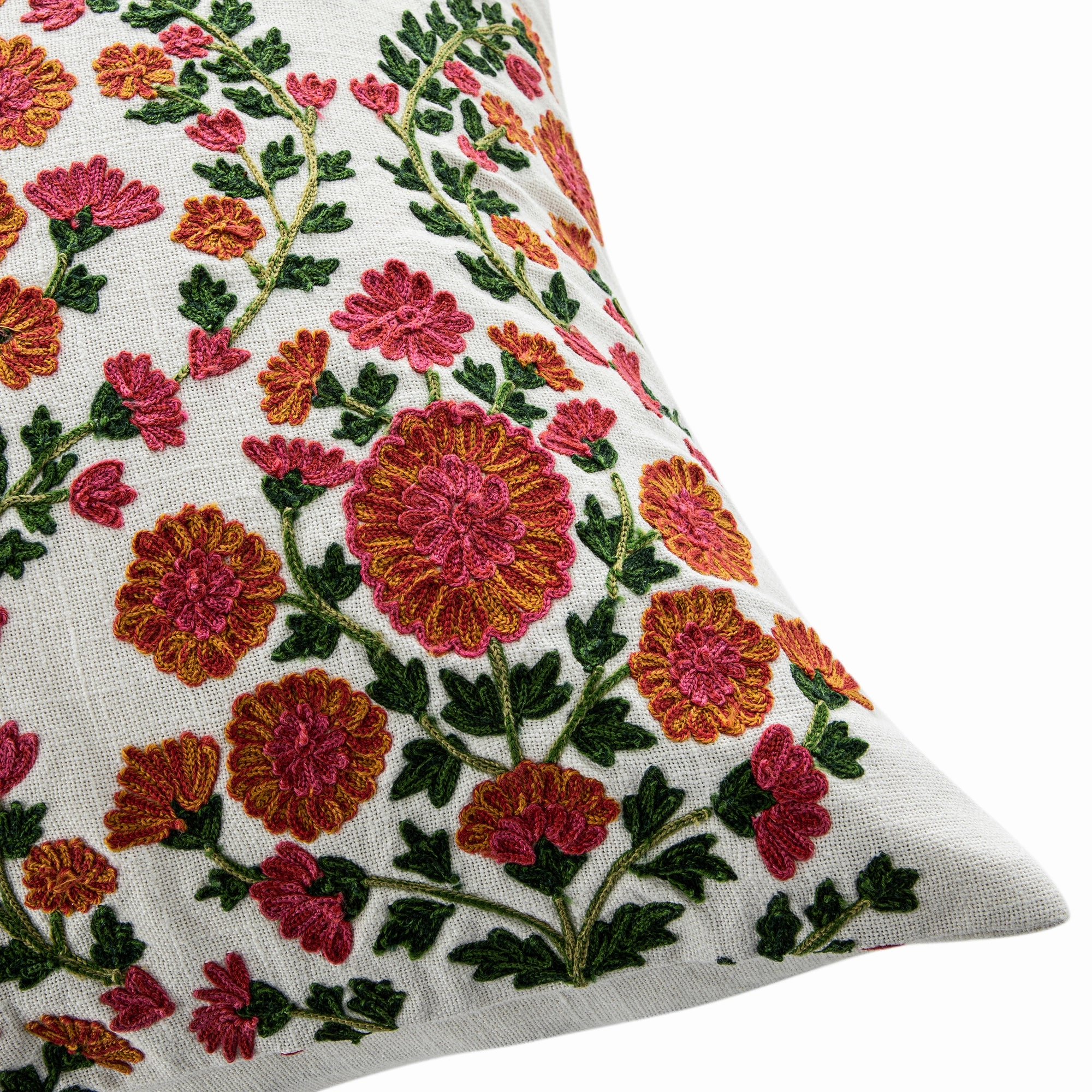 Indra Gardenia Pink Crewelwork Wool Embroidered Cushion