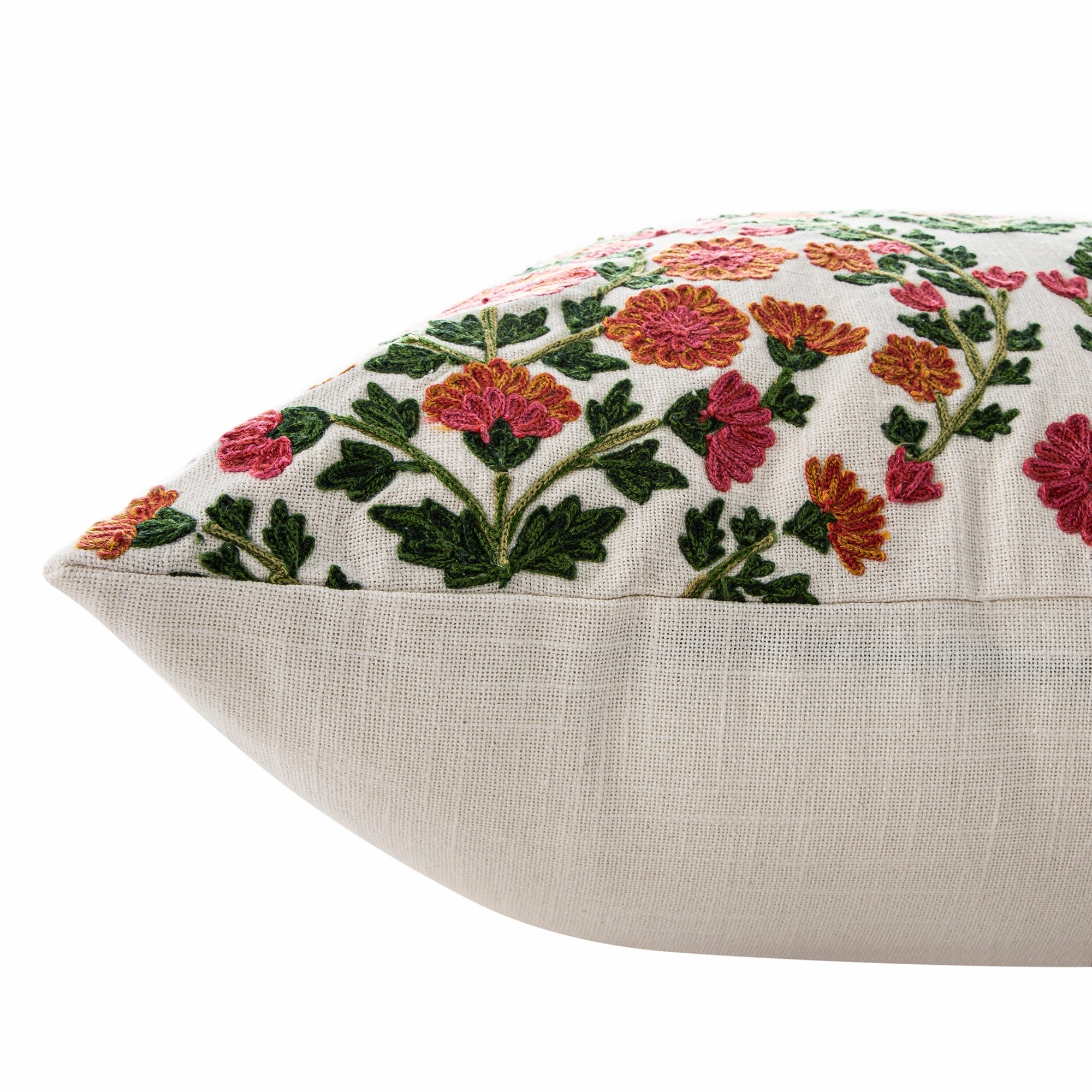 Indra Gardenia Pink Crewelwork Wool Embroidered Cushion