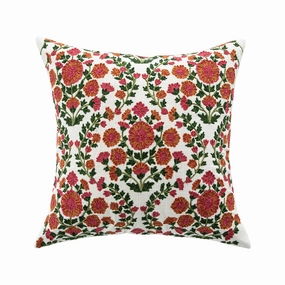 Indra Gardenia Pink Crewelwork Wool Embroidered Cushion