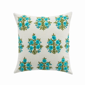 Indra Mughal Cyan Wool Embroidered Cushion