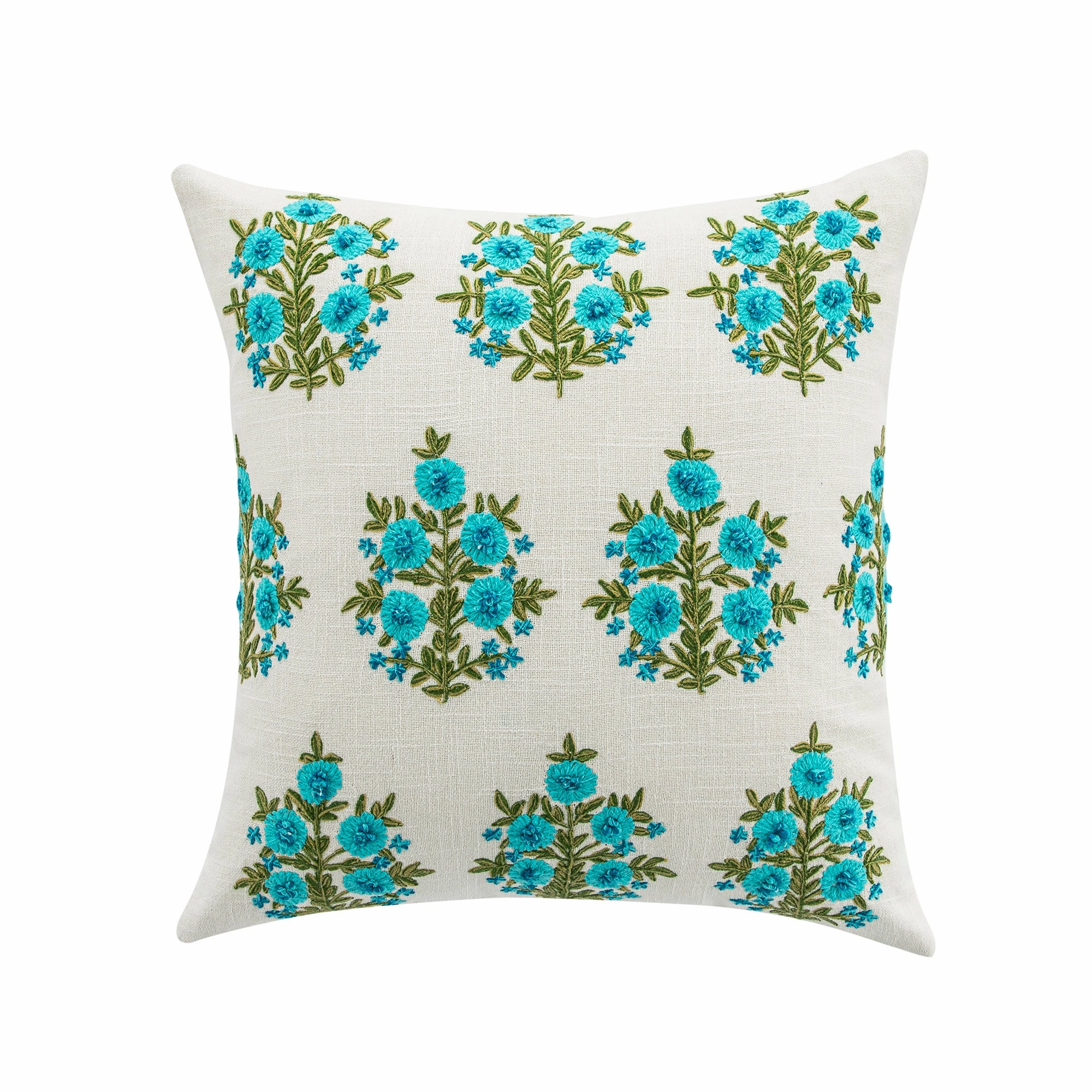 Indra Mughal Cyan Wool Embroidered Cushion