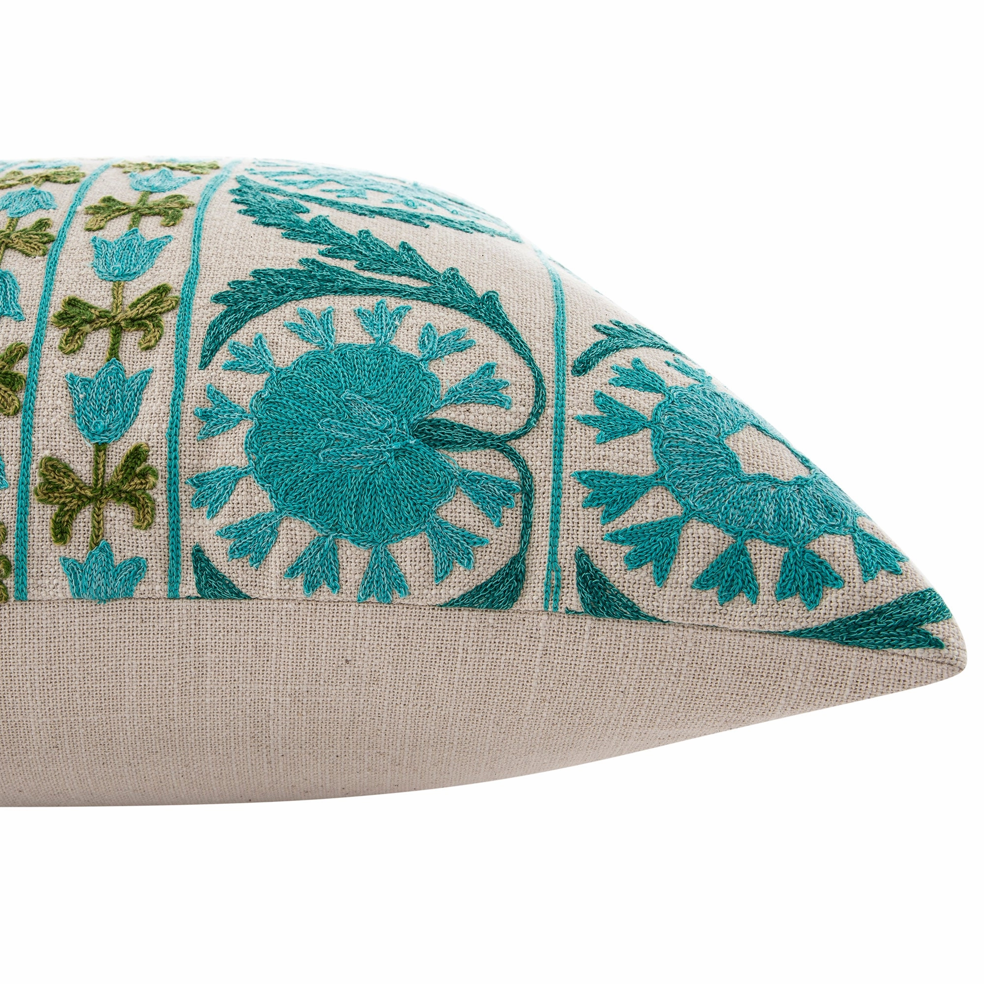 Indra Suzani Cyan Blue Crewelwork Wool Embroidered Cushion