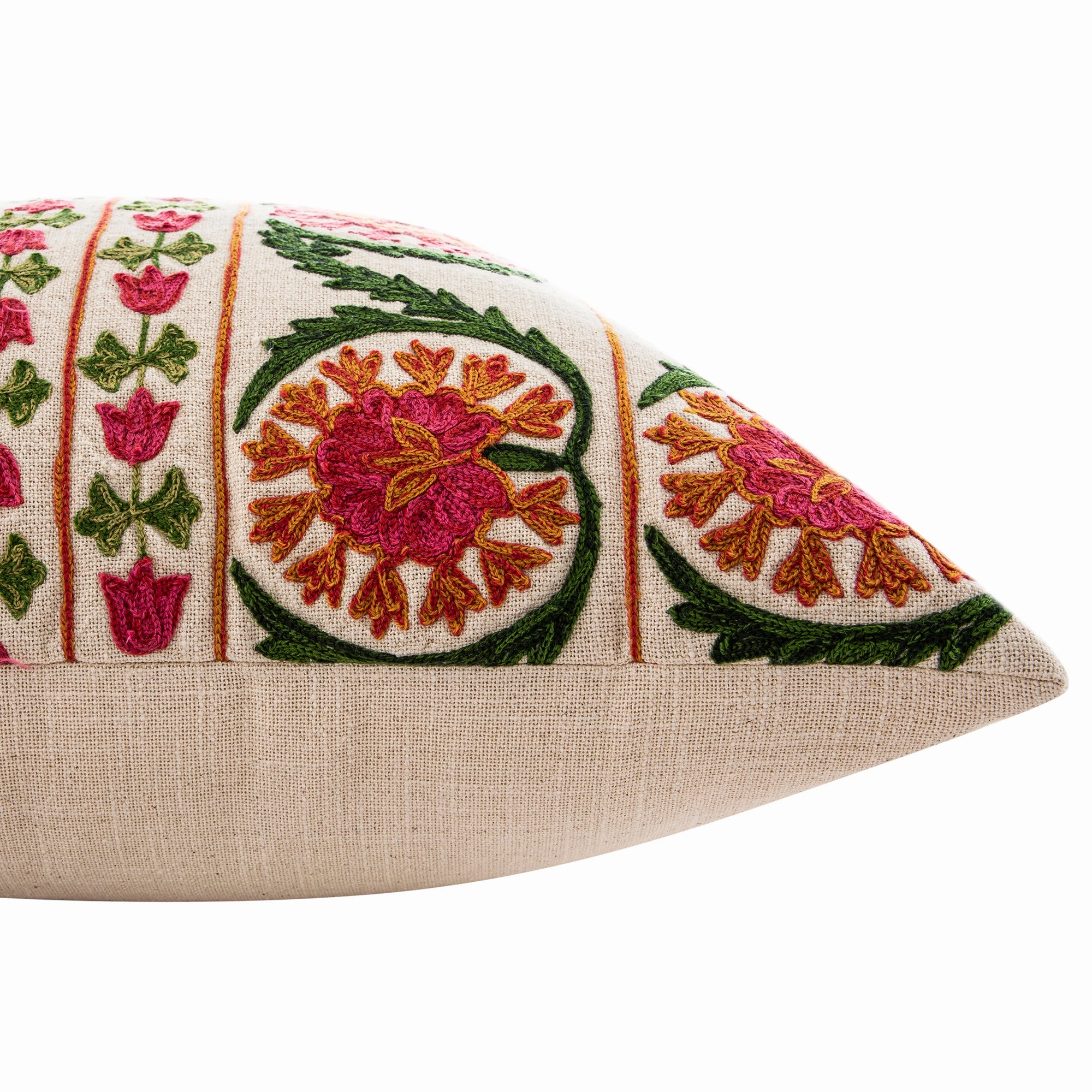 Indra Suzani Pink Crewelwork Wool Embroidered Cushion