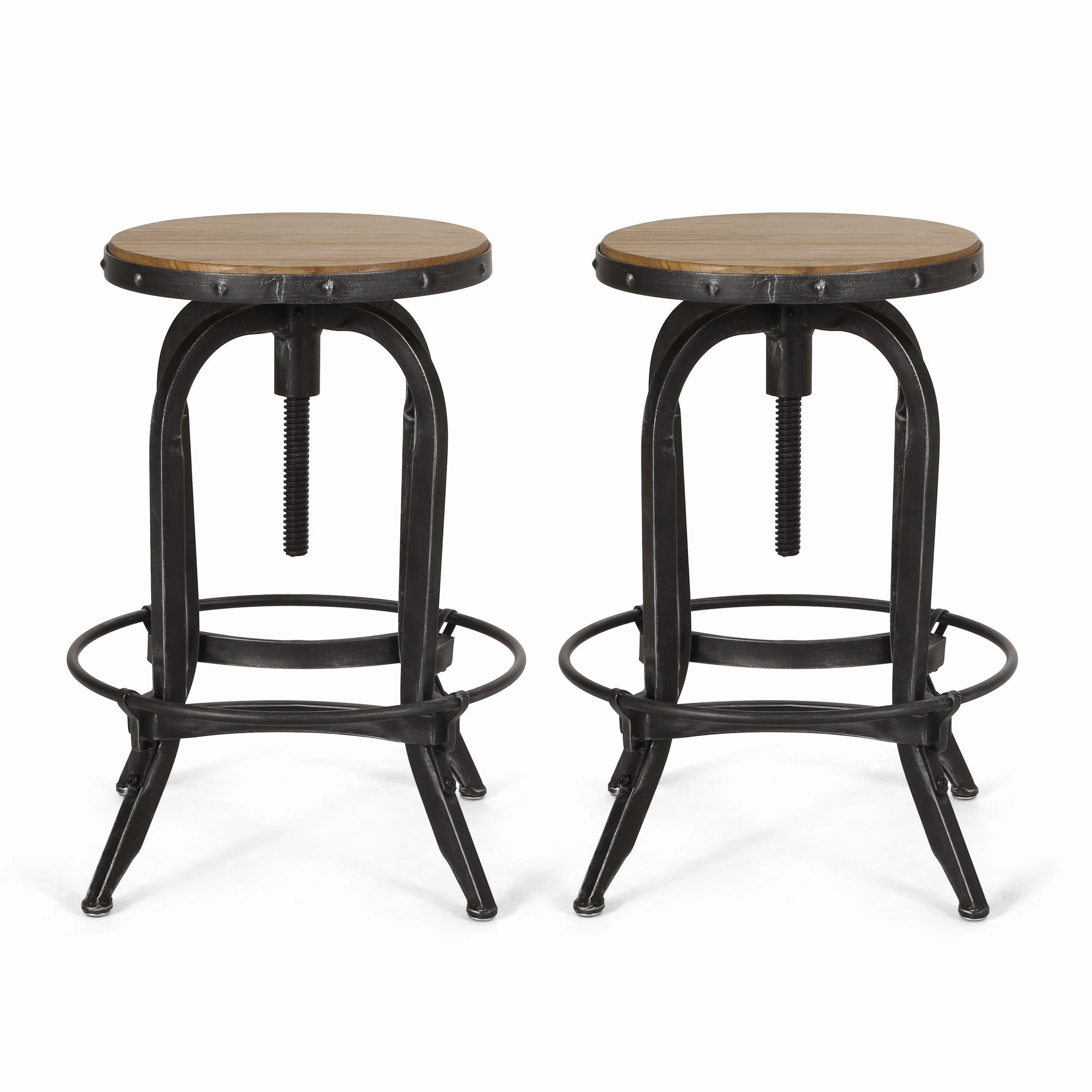 Industrial Firwood Adjustable Height Swivel Barstools, Set of 2, Antique Natural and Pewter - NH325413 kitchen accessories, table linens