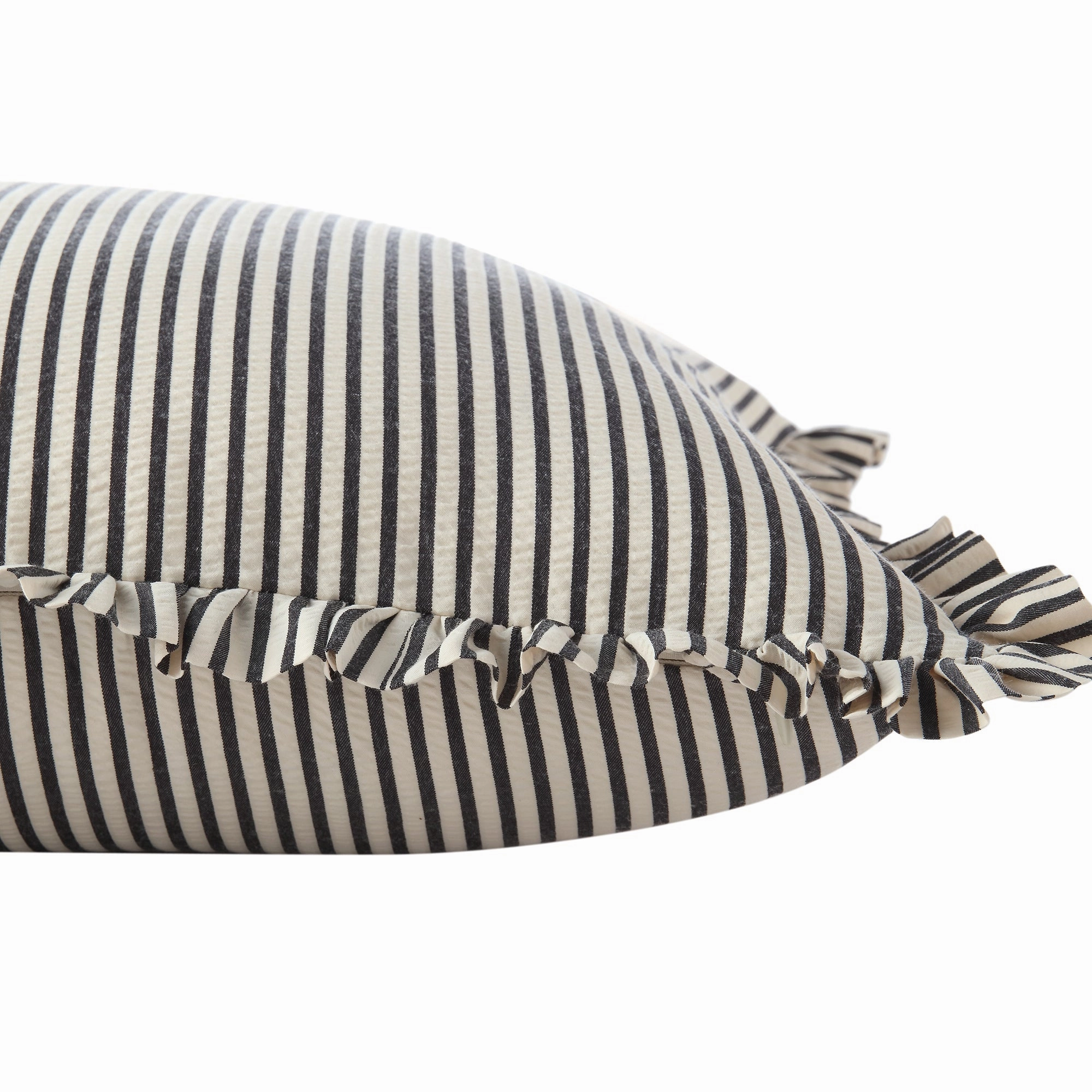 Iris Ticking Black Stripe Seersucker Frill Cushion