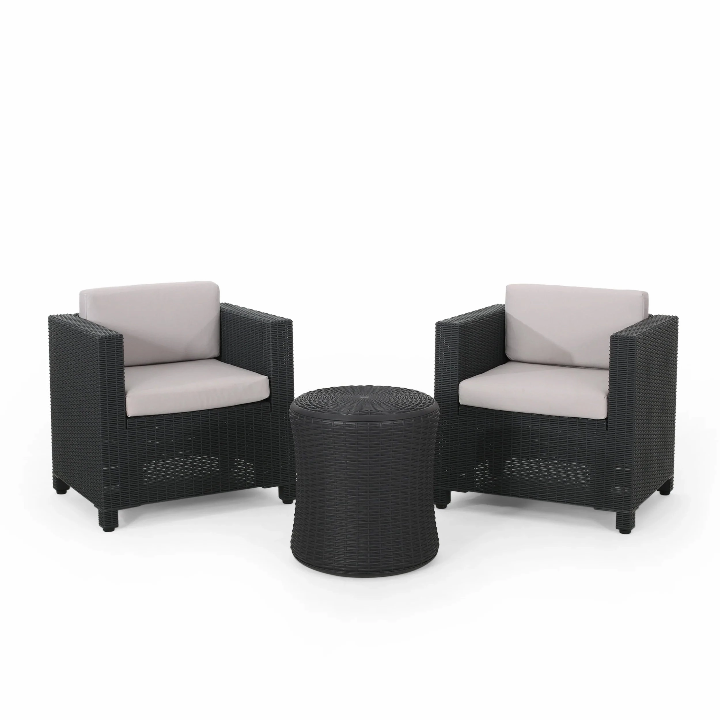 Iven Outdoor 2 Seater Faux Wicker Chat Set with Cushions outdoor furniture, garden bench